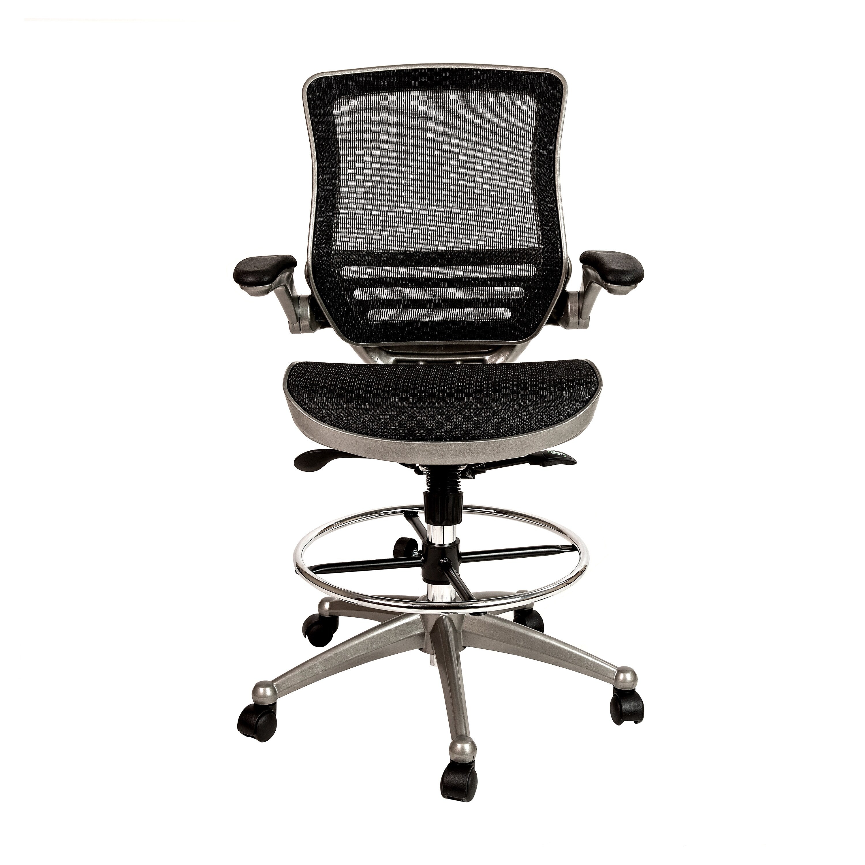 Flash Furniture Mesh Mid-Back Drafting Stool with Lumbar Support, Black/Graphite Silver