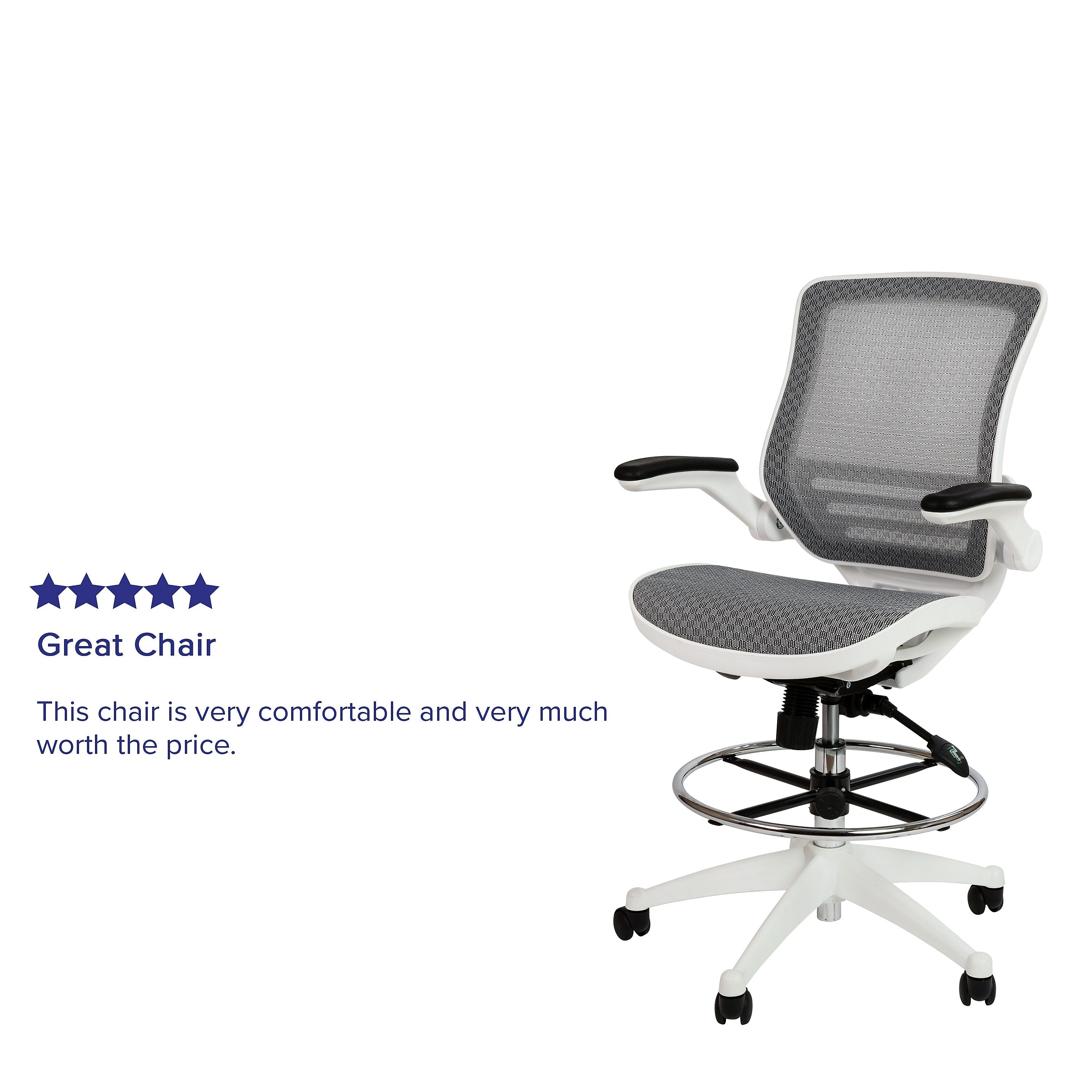 Flash Furniture Mesh Mid-Back Drafting Stool with Lumbar Support, Gray/White