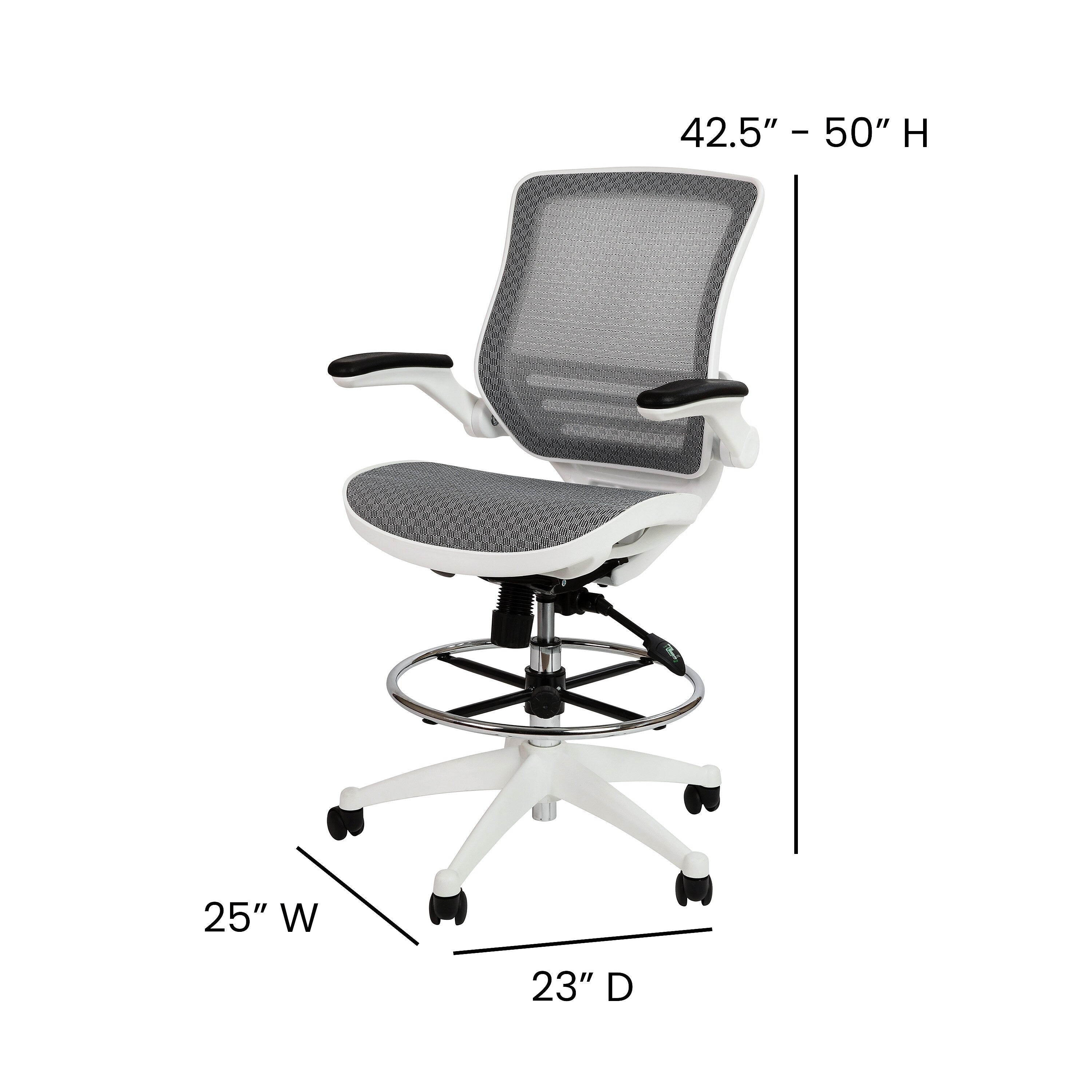 Flash Furniture Mesh Mid-Back Drafting Stool with Lumbar Support, Gray/White