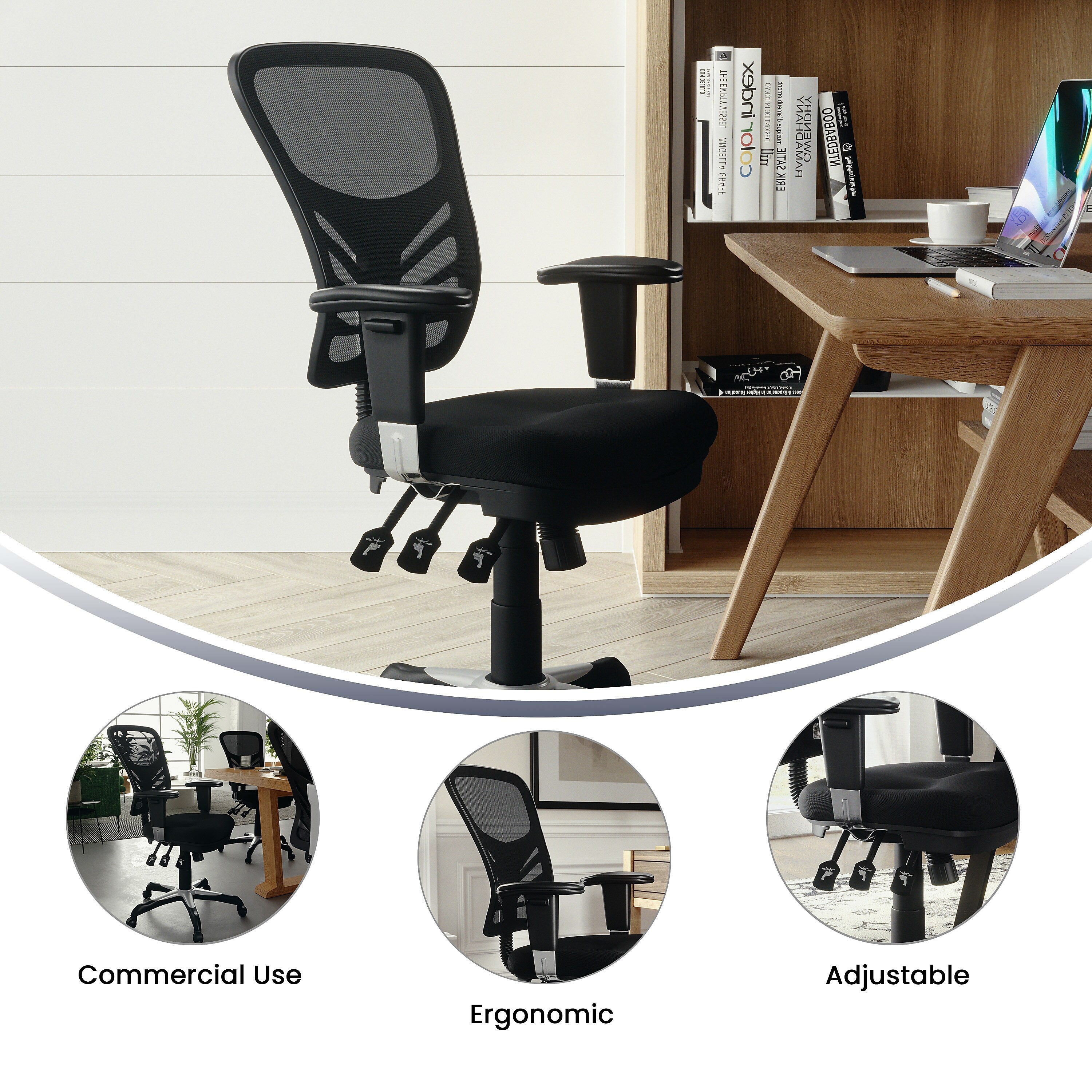 Flash Furniture Nicholas Ergonomic Mesh Swivel Mid-Back Multifunction Executive Office Chair, Black