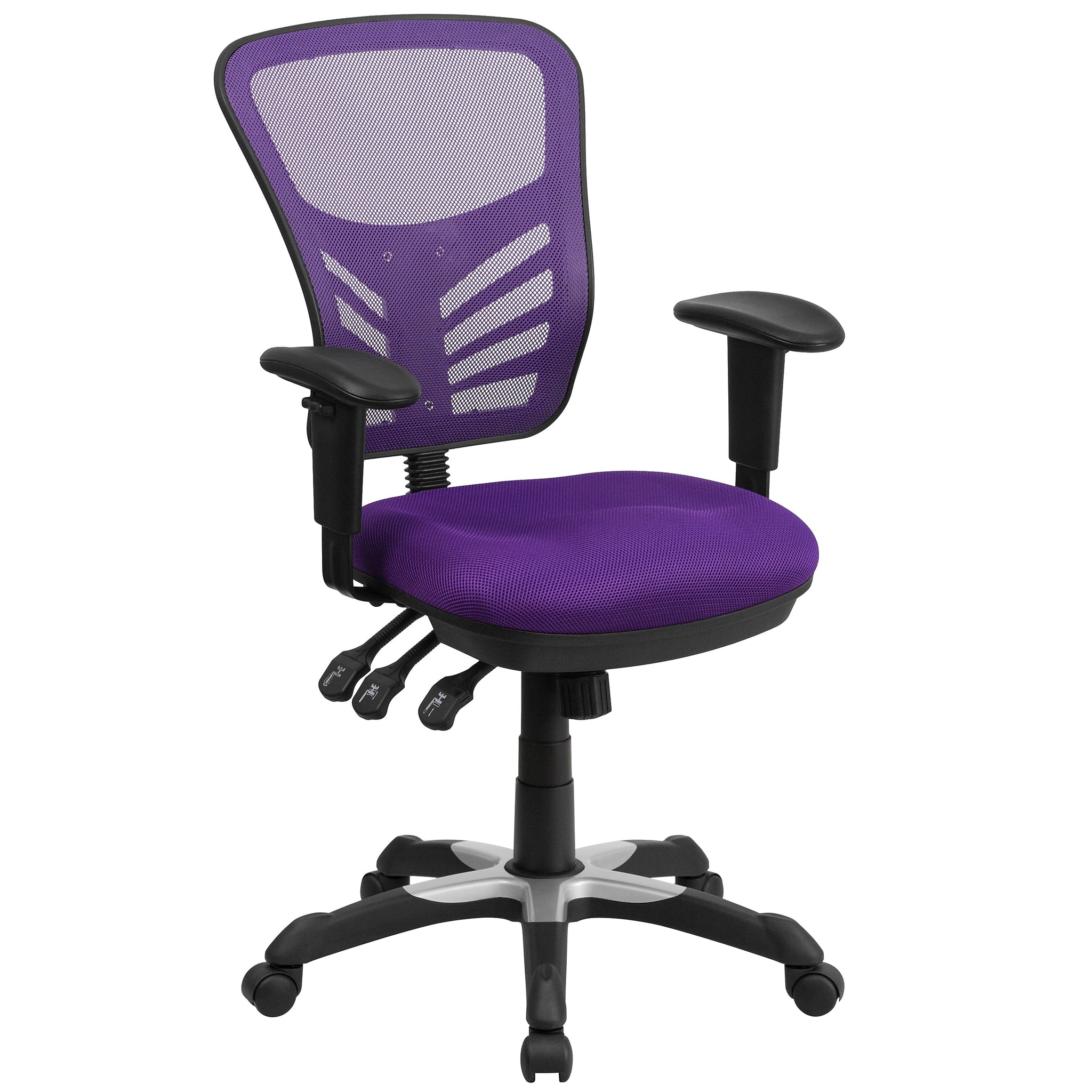 Flash Furniture Nicholas Ergonomic Mesh Swivel Mid-Back Multifunction Executive Office Chair, Purple
