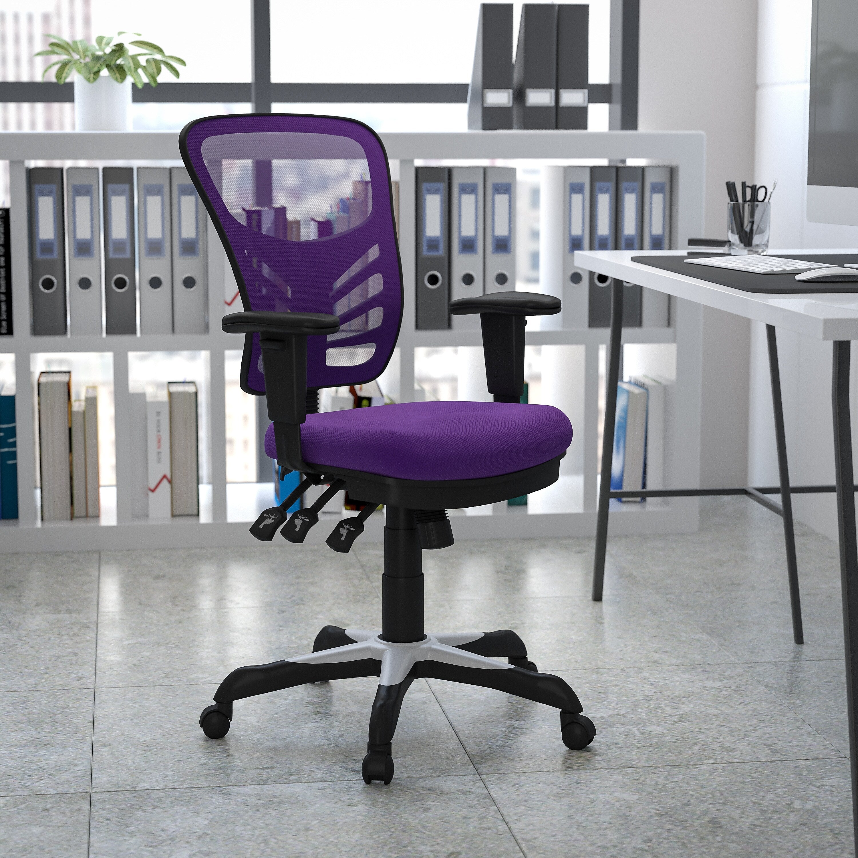 Flash Furniture Nicholas Ergonomic Mesh Swivel Mid-Back Multifunction Executive Office Chair, Purple