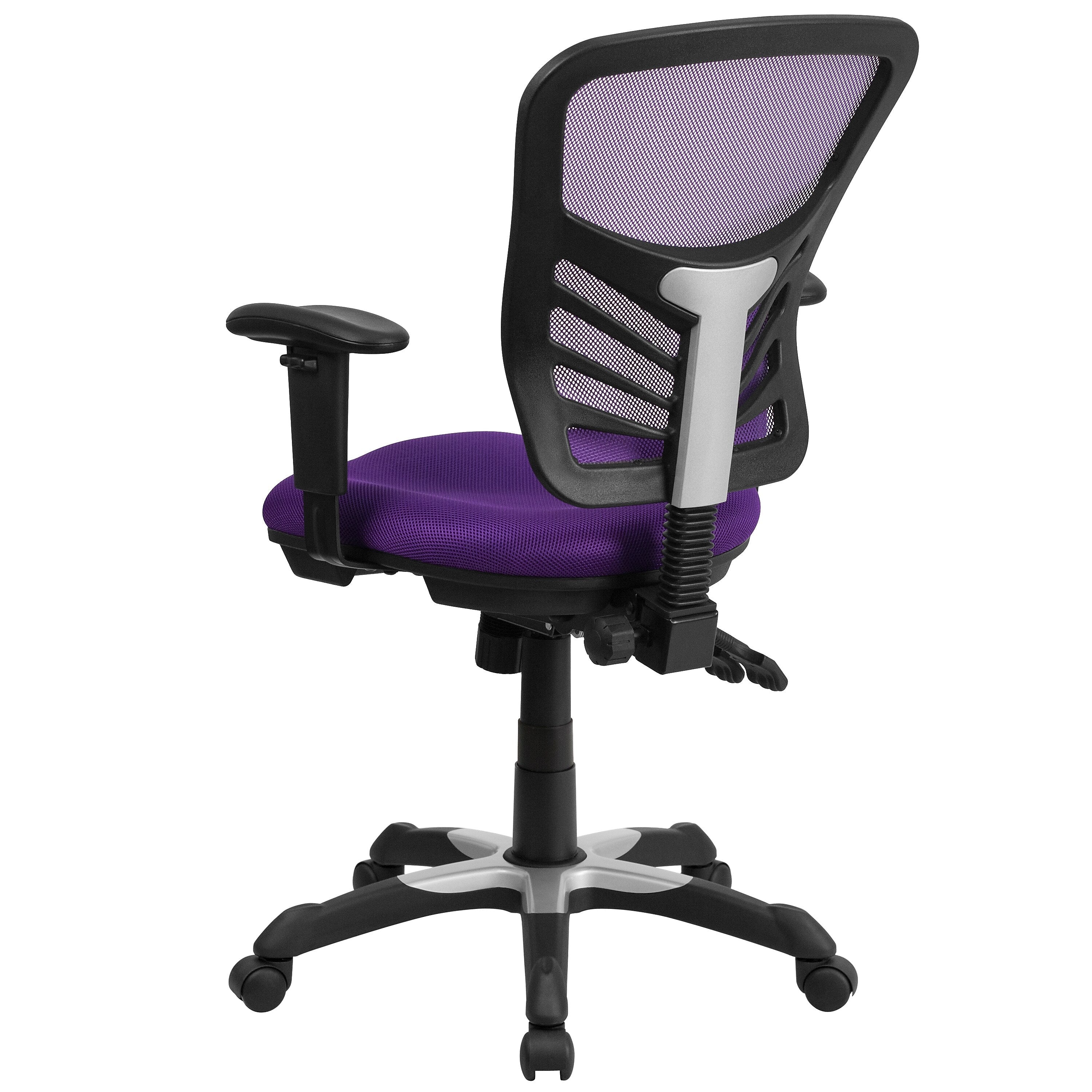 Flash Furniture Nicholas Ergonomic Mesh Swivel Mid-Back Multifunction Executive Office Chair, Purple
