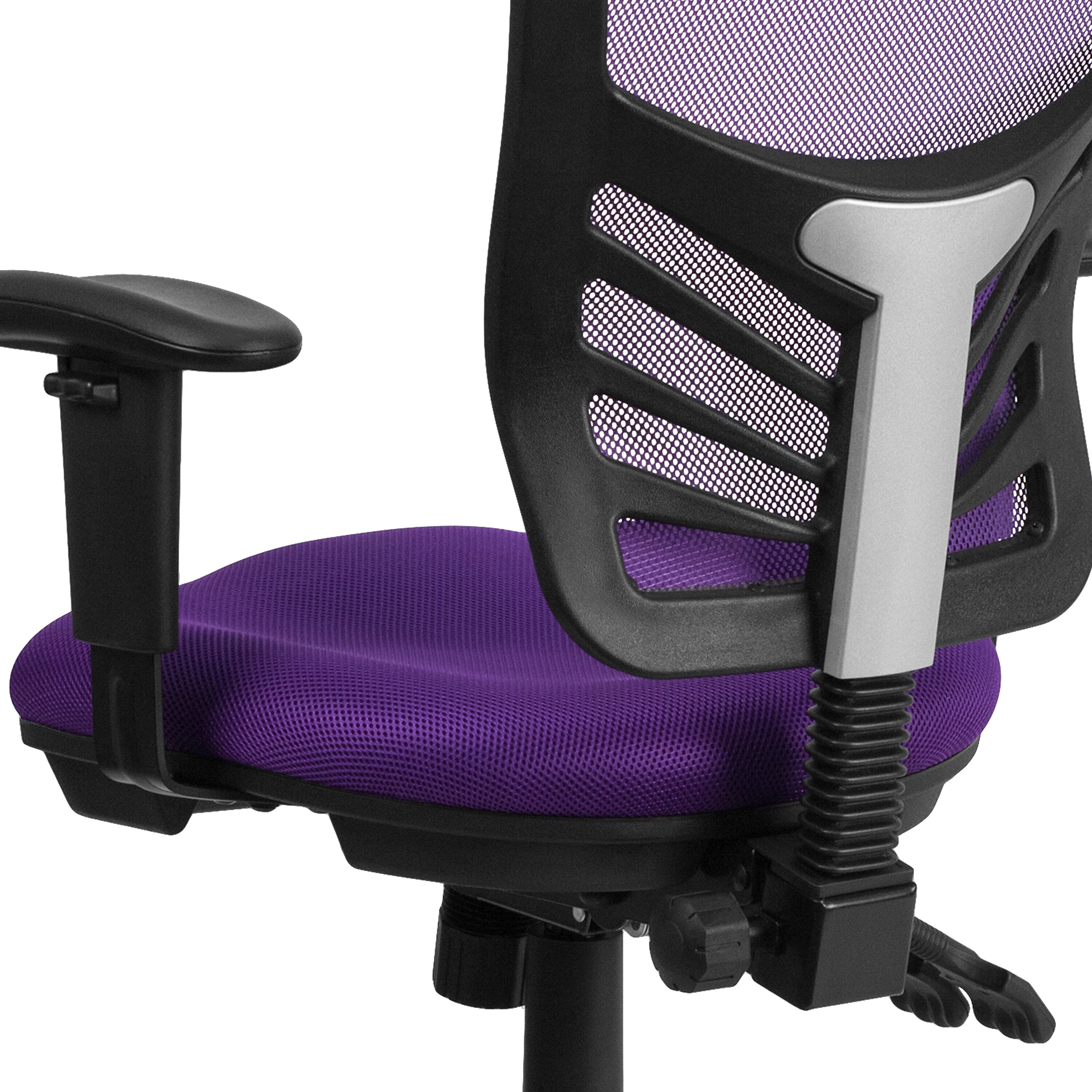 Flash Furniture Nicholas Ergonomic Mesh Swivel Mid-Back Multifunction Executive Office Chair, Purple