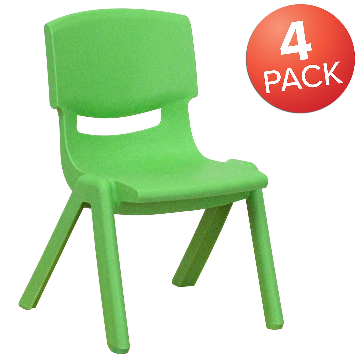 Flash Furniture Plastic School Chair with 10.5" Seat Height, Green, 4-Pieces