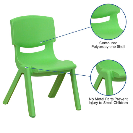 Flash Furniture Plastic School Chair with 10.5" Seat Height, Green, 4-Pieces