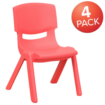 Flash Furniture Plastic School Chair with 10.5" Seat Height, Red, 4-Pieces