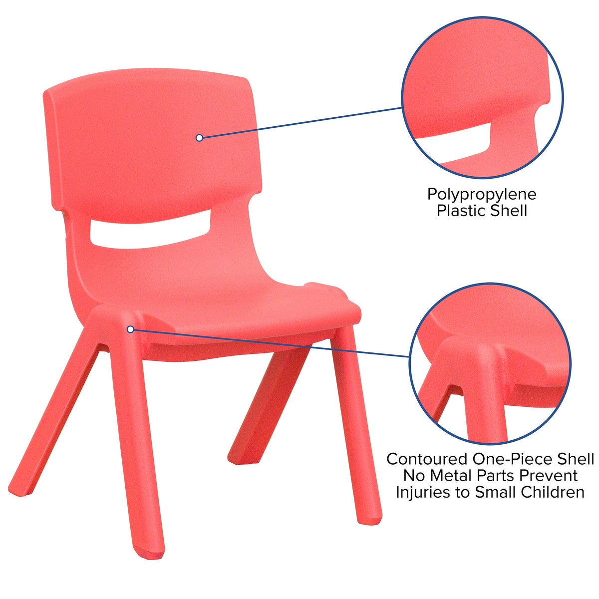 Flash Furniture Plastic School Chair with 10.5" Seat Height, Red, 4-Pieces