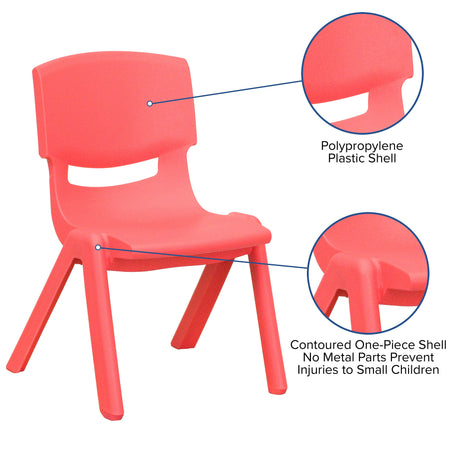 Flash Furniture Plastic School Chair with 10.5" Seat Height, Red, 4-Pieces