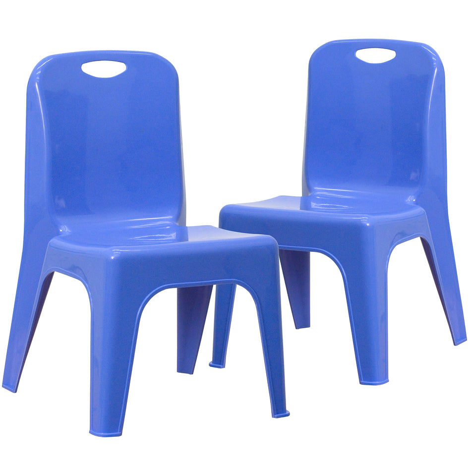 Flash Furniture Plastic School Chair with Carrying Handle and 11'' Seat Height, Blue, 2-Pieces