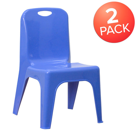 Flash Furniture Plastic School Chair with Carrying Handle and 11'' Seat Height, Blue, 2-Pieces