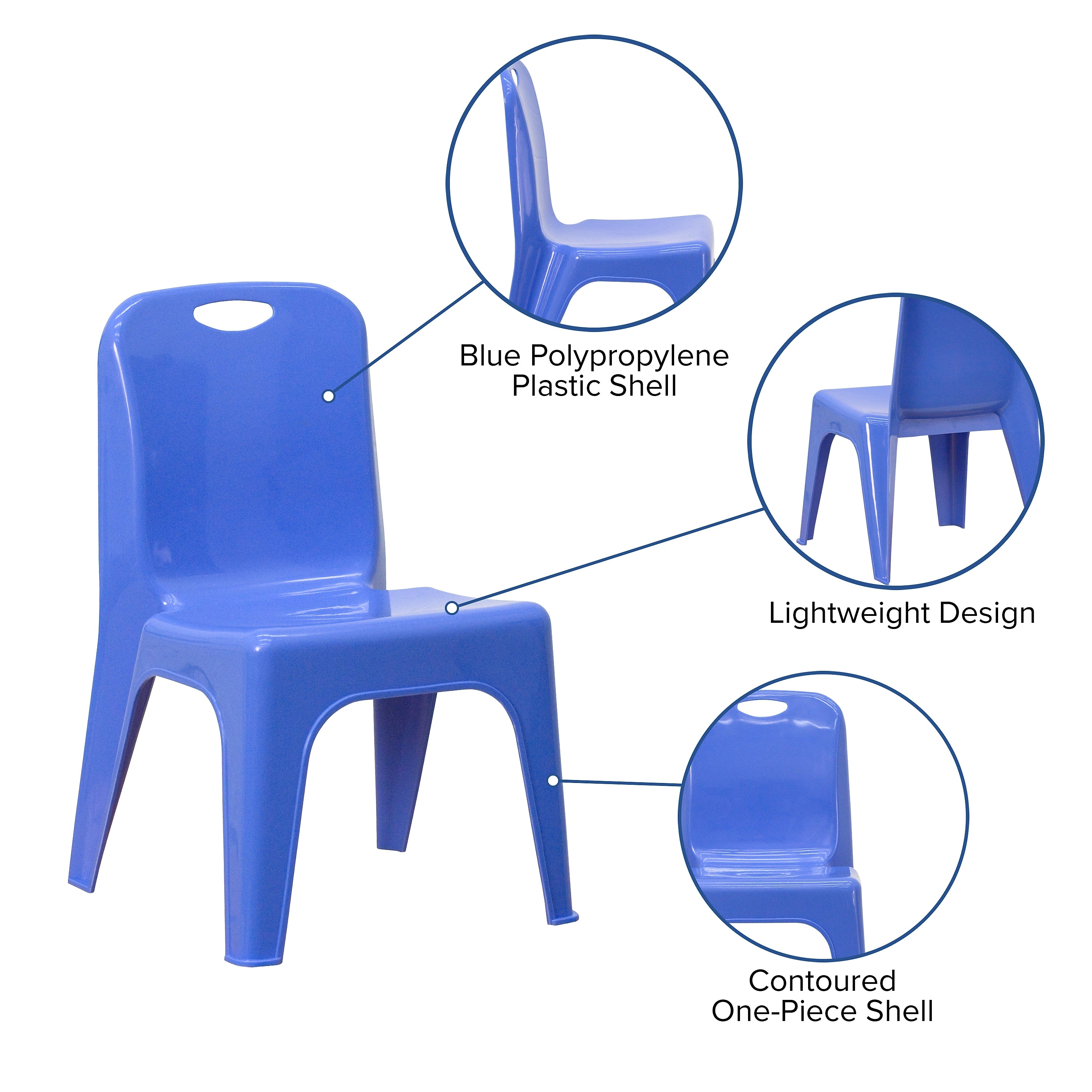 Flash Furniture Plastic School Chair with Carrying Handle and 11'' Seat Height, Blue, 2-Pieces