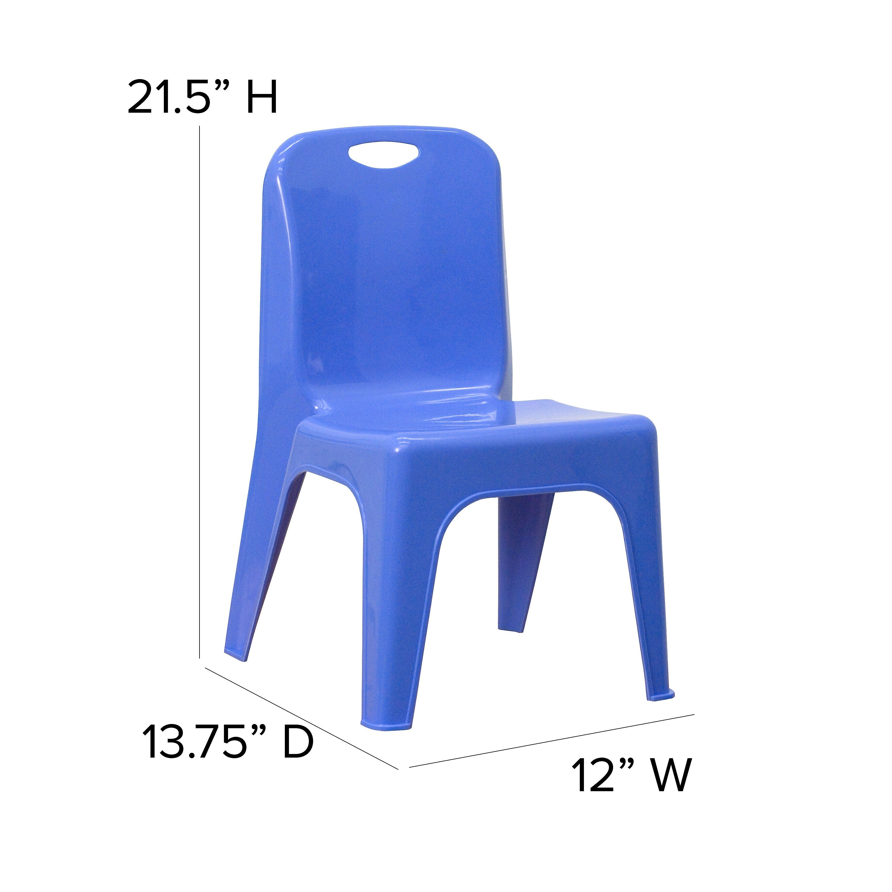 Flash Furniture Plastic School Chair with Carrying Handle and 11'' Seat Height, Blue, 2-Pieces