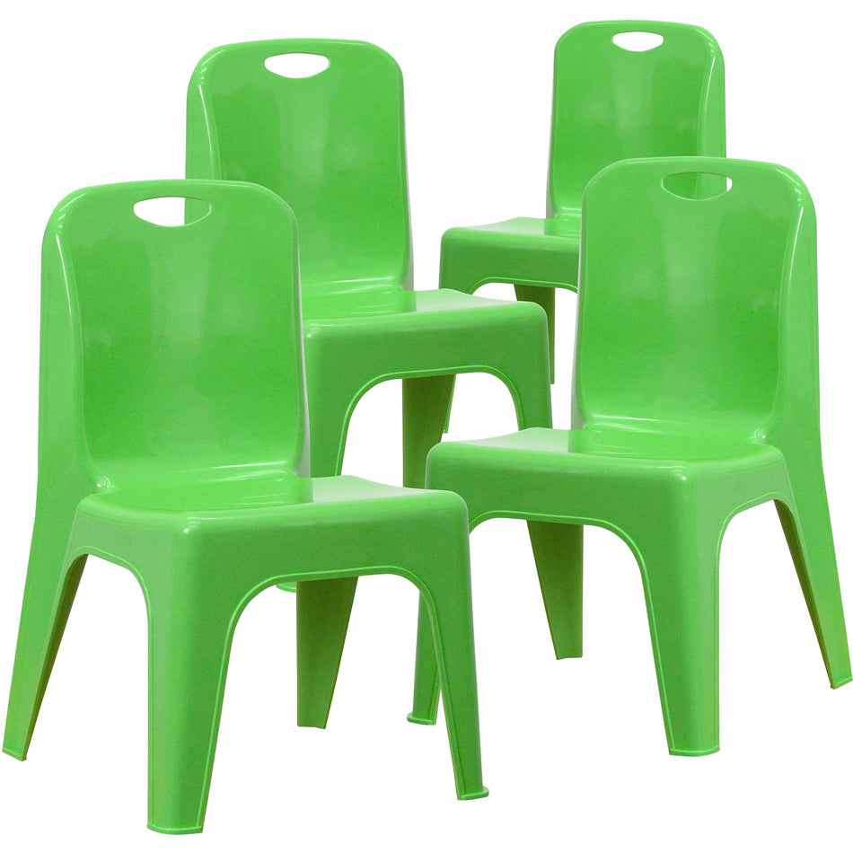 Flash Furniture Plastic School Chair with Carrying Handle and 11'' Seat Height, Green, 4-Pieces