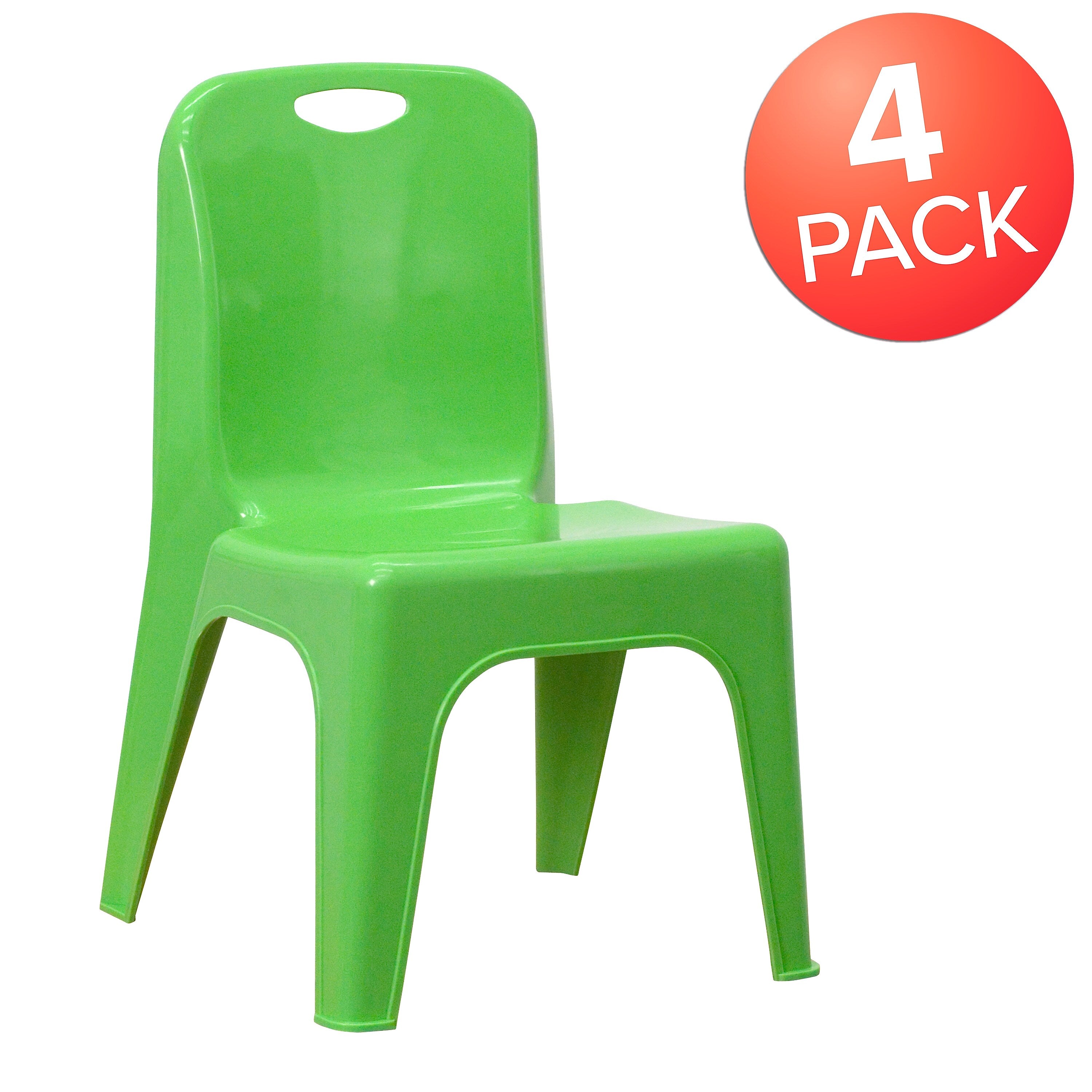 Flash Furniture Plastic School Chair with Carrying Handle and 11'' Seat Height, Green, 4-Pieces