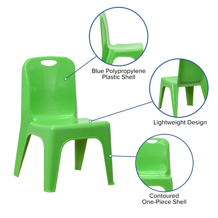 Flash Furniture Plastic School Chair with Carrying Handle and 11'' Seat Height, Green, 4-Pieces