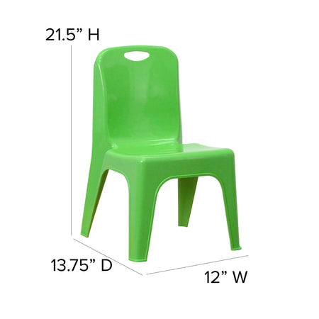 Flash Furniture Plastic School Chair with Carrying Handle and 11'' Seat Height, Green, 4-Pieces