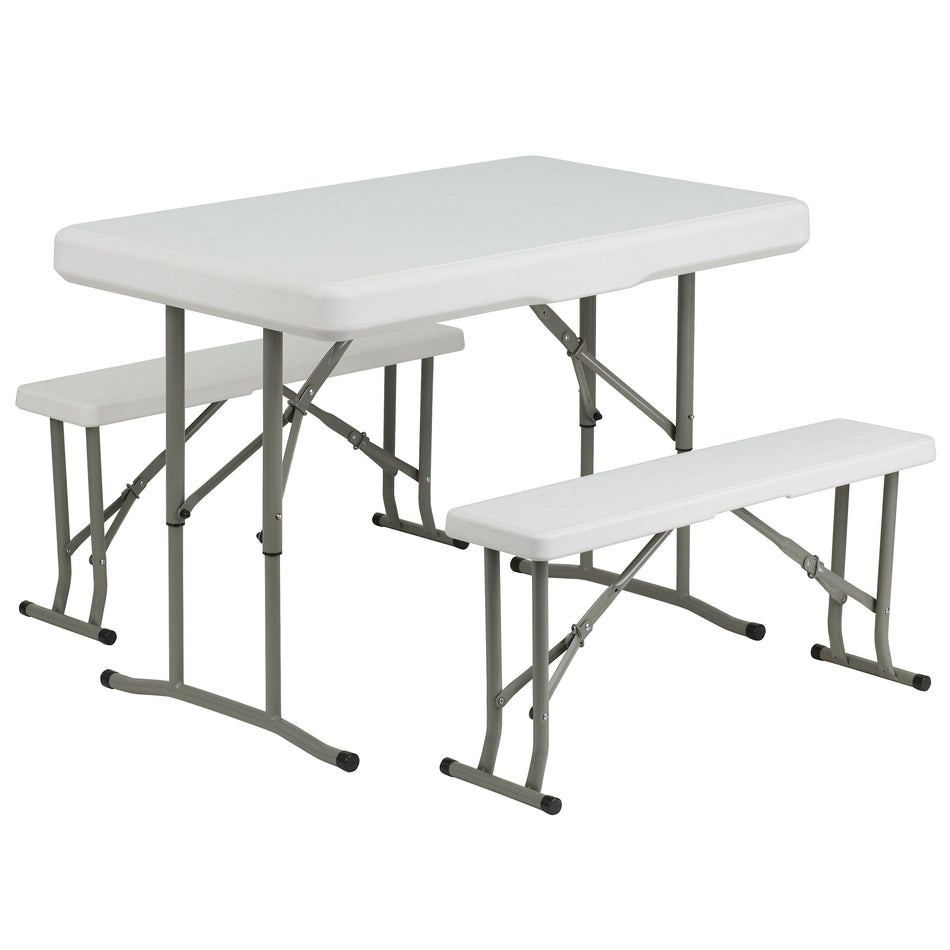 Flash Furniture Rowan Rectangular 3 Piece Folding Bench and Table Set, 25.5" x 41", Granite White