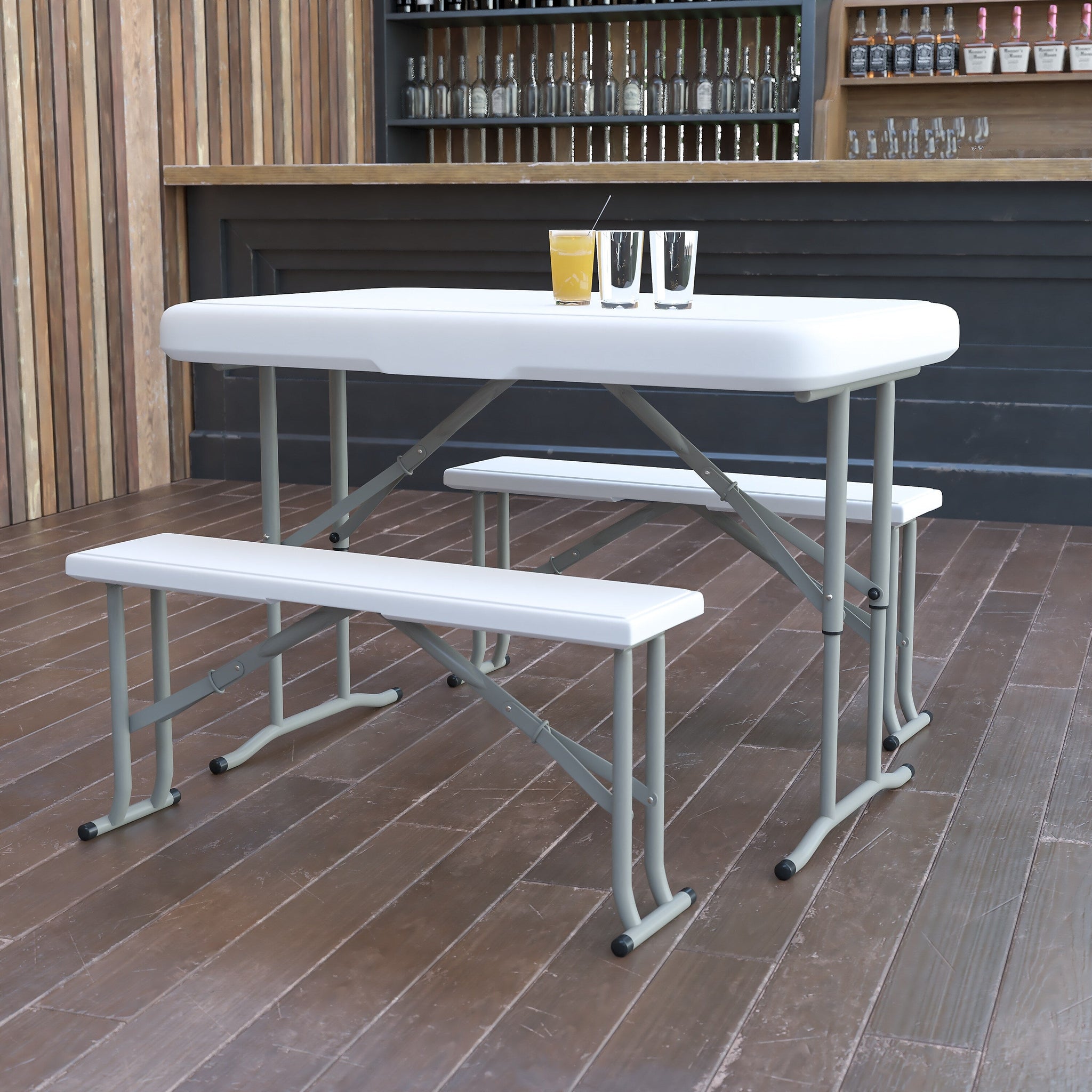 Flash Furniture Rowan Rectangular 3 Piece Folding Bench and Table Set, 25.5