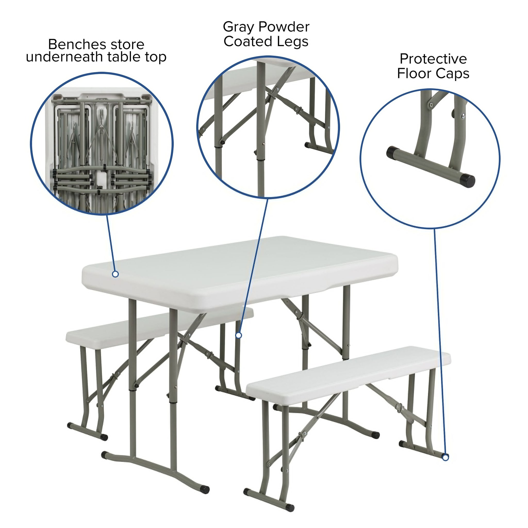 Flash Furniture Rowan Rectangular 3 Piece Folding Bench and Table Set, 25.5
