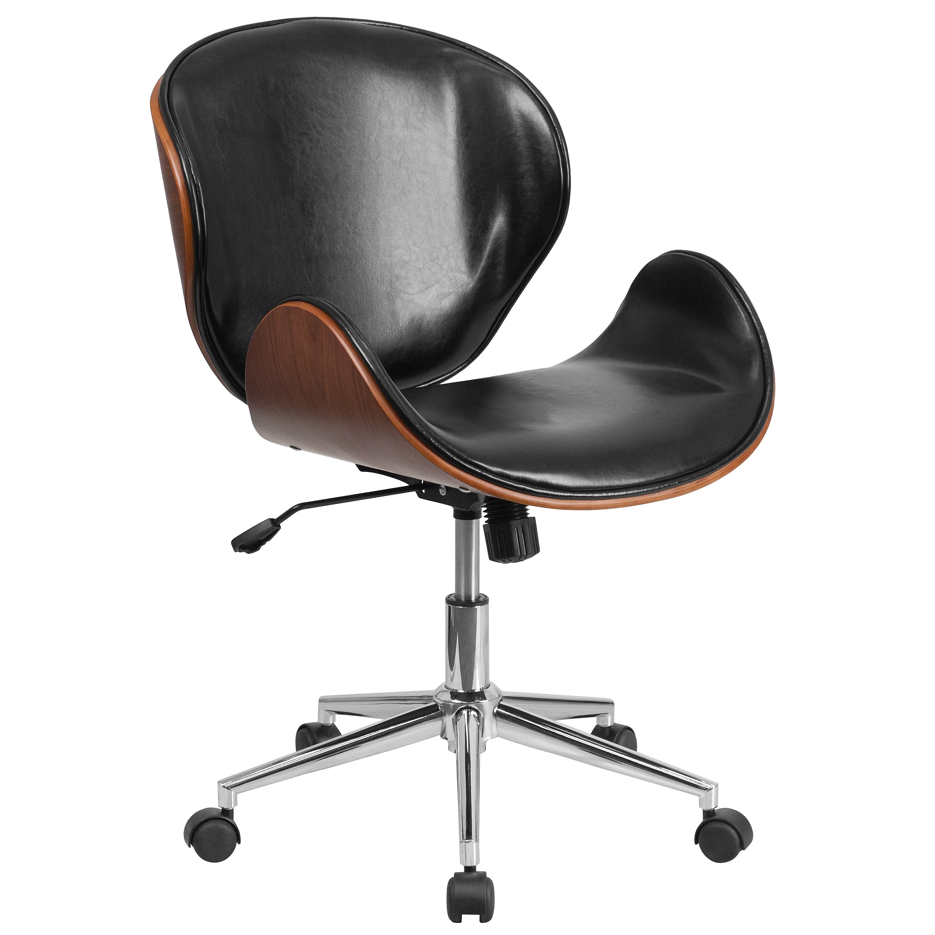 Flash Furniture Tana Armless LeatherSoft/Wood Swivel Mid-Back Conference Office Chair, Black/Walnut