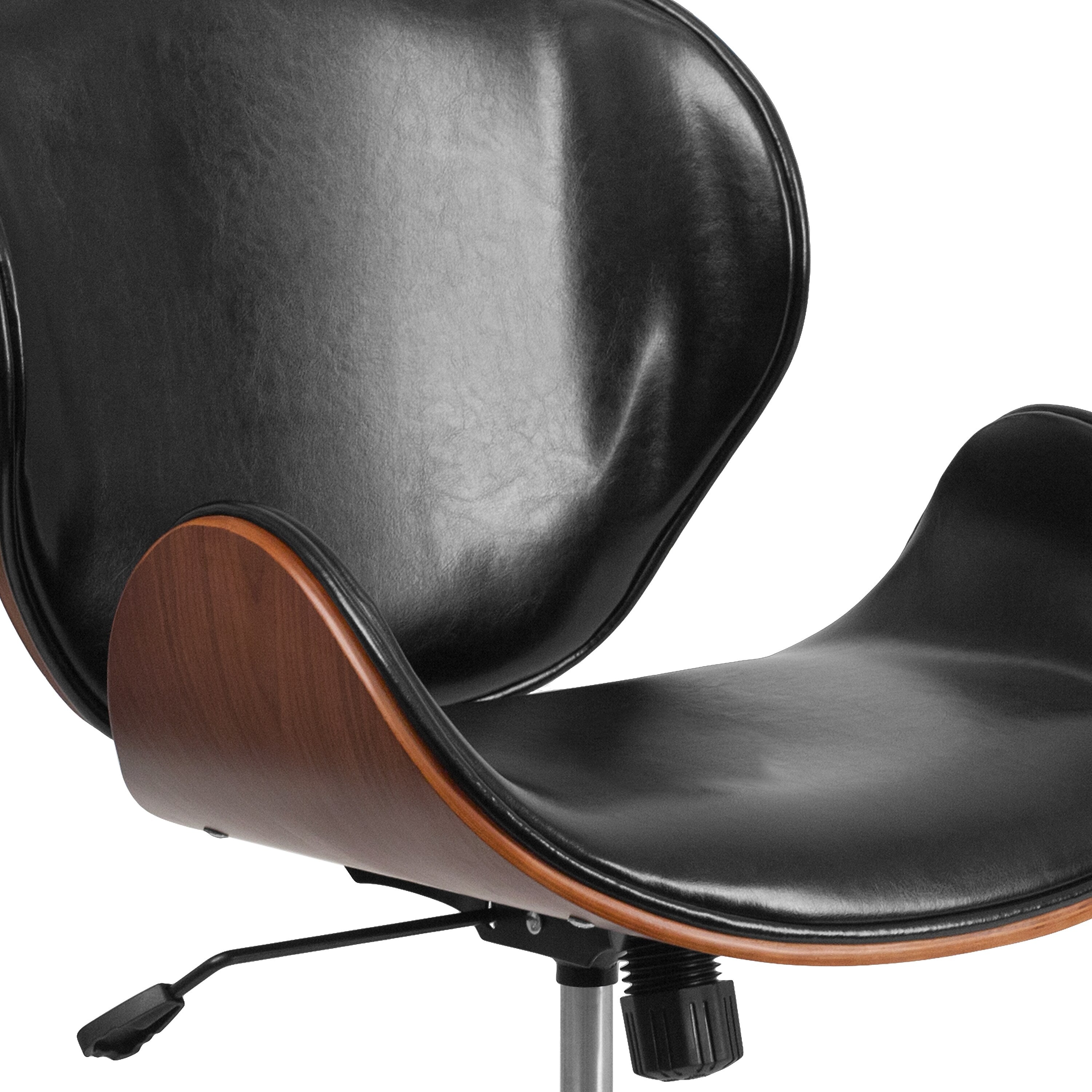 Flash Furniture Tana Armless LeatherSoft/Wood Swivel Mid-Back Conference Office Chair, Black/Walnut