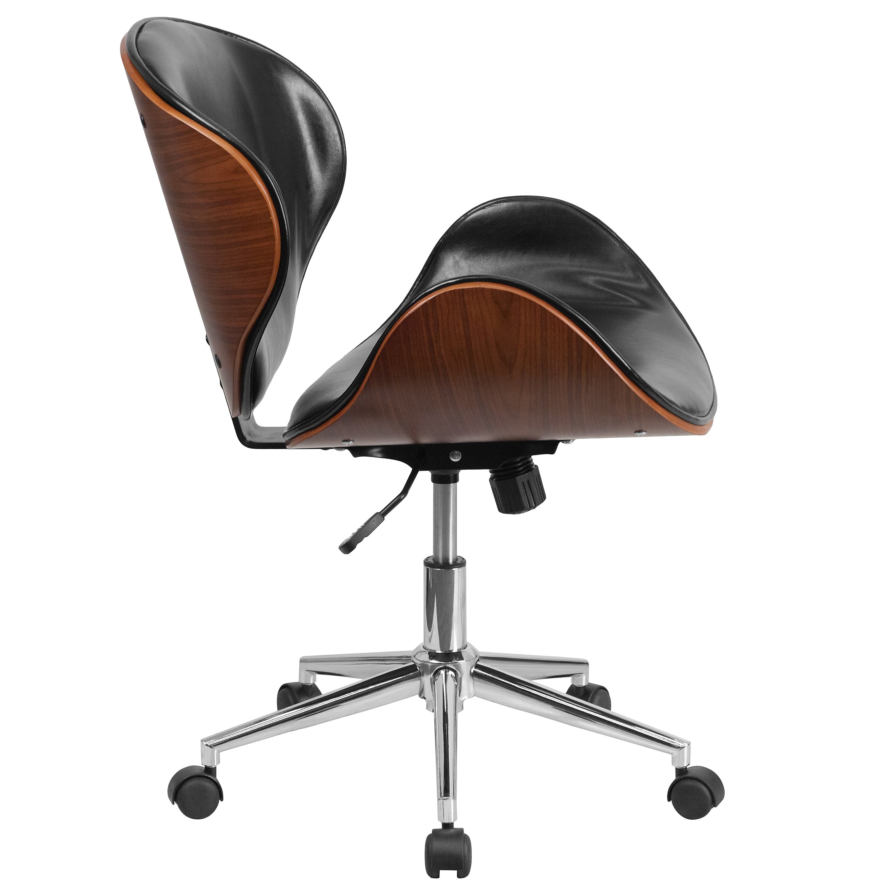 Flash Furniture Tana Armless LeatherSoft/Wood Swivel Mid-Back Conference Office Chair, Black/Walnut