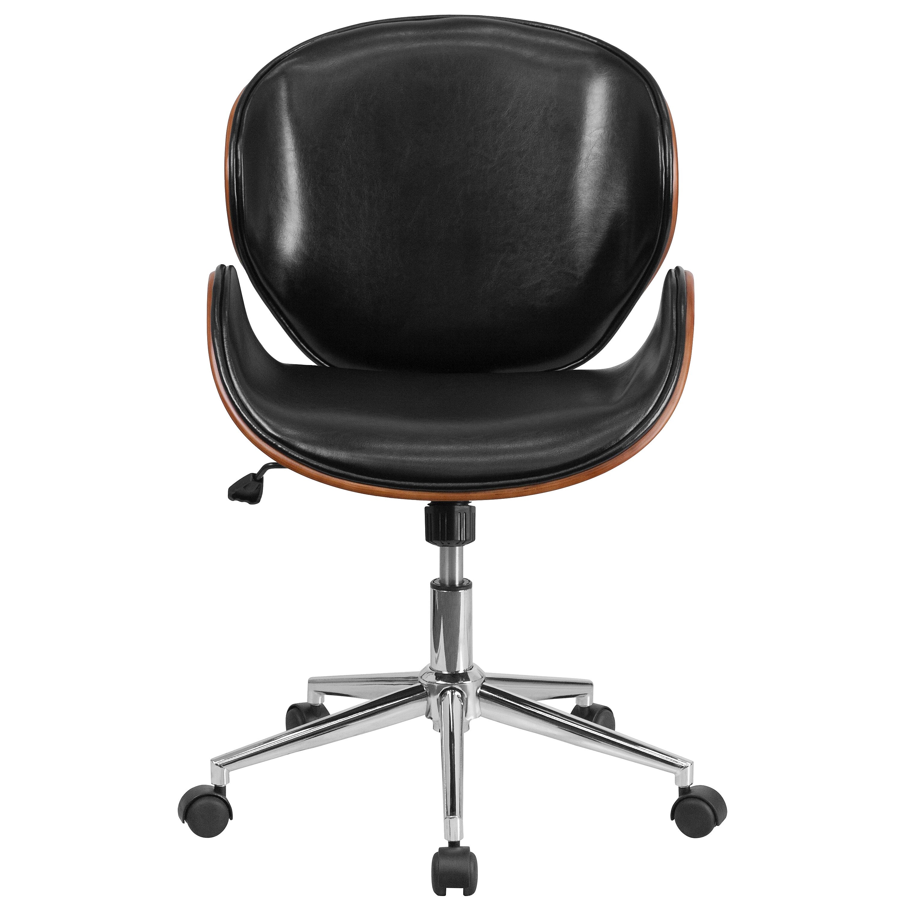 Flash Furniture Tana Armless LeatherSoft/Wood Swivel Mid-Back Conference Office Chair, Black/Walnut