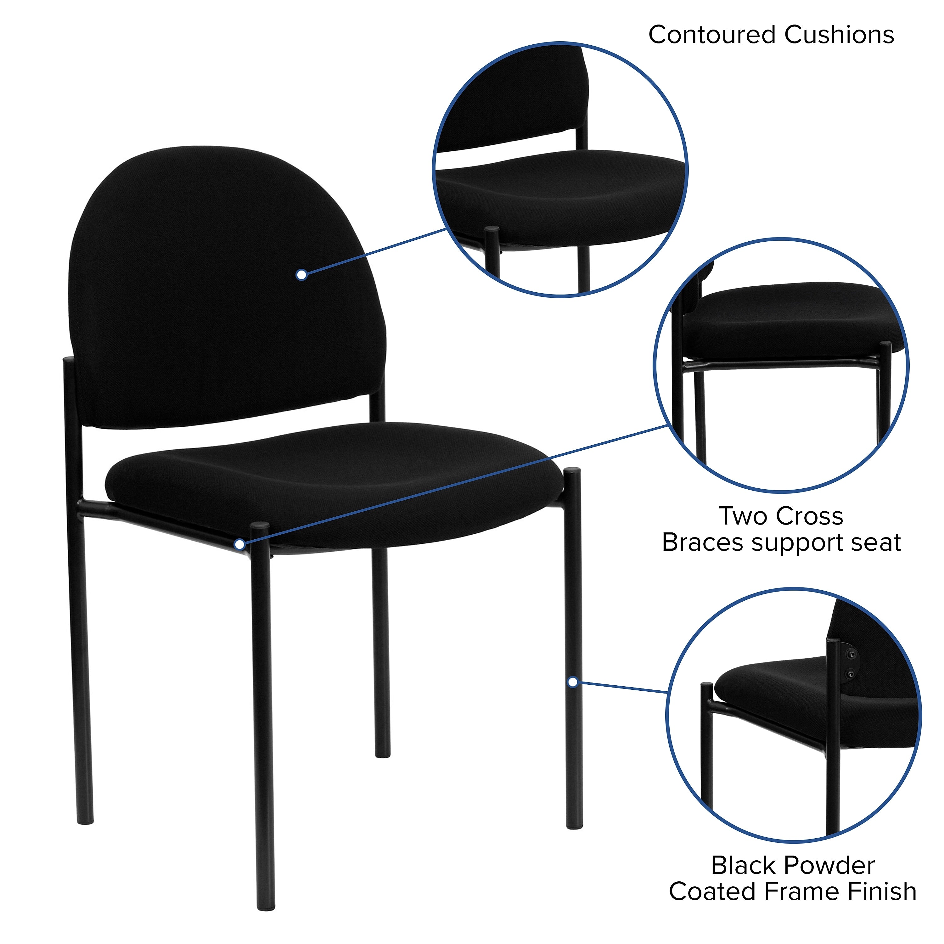 Flash Furniture Tania Fabric Stackable Side Reception Chair, Black