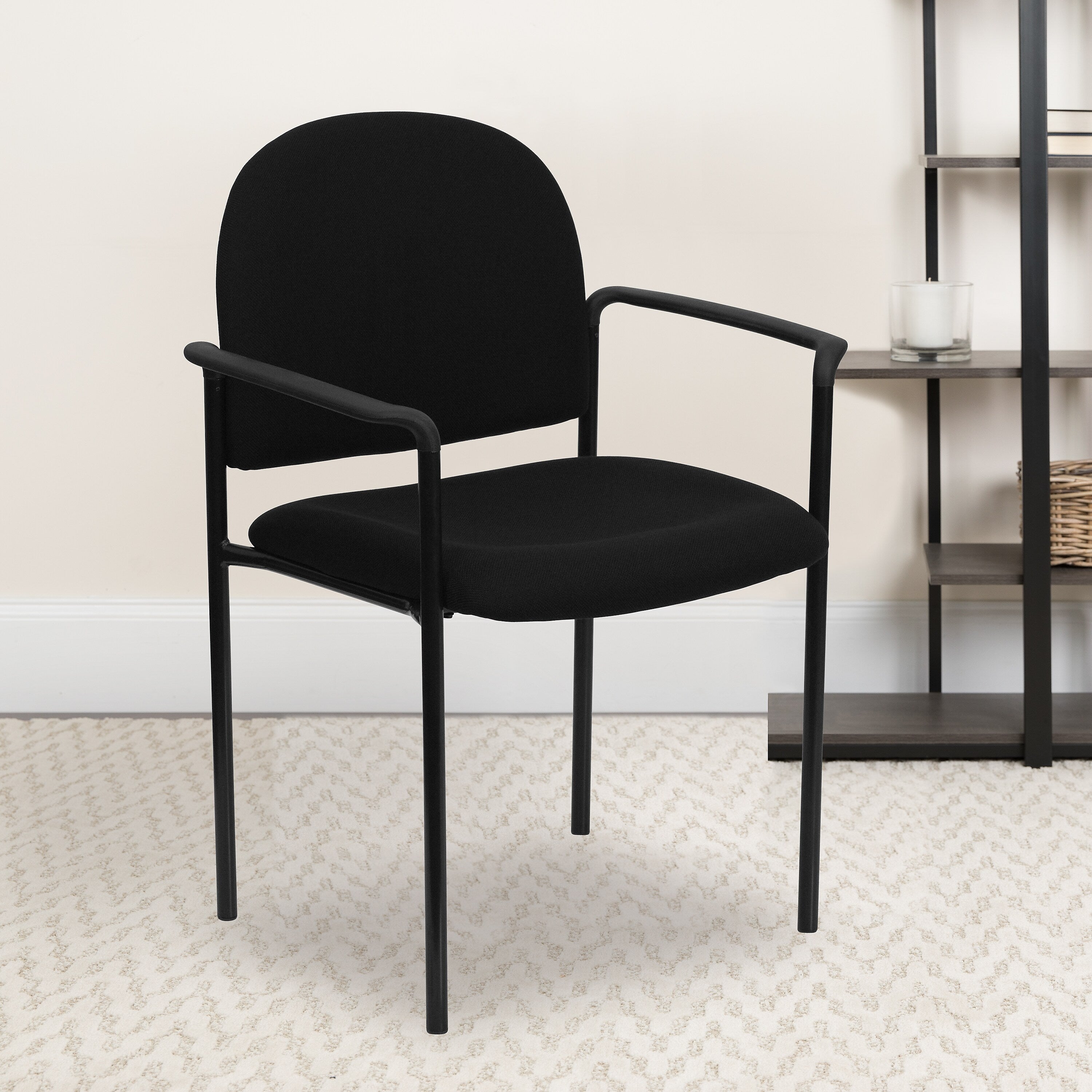 Flash Furniture Tiffany Fabric Stackable Side Reception Chair with Arms, Black