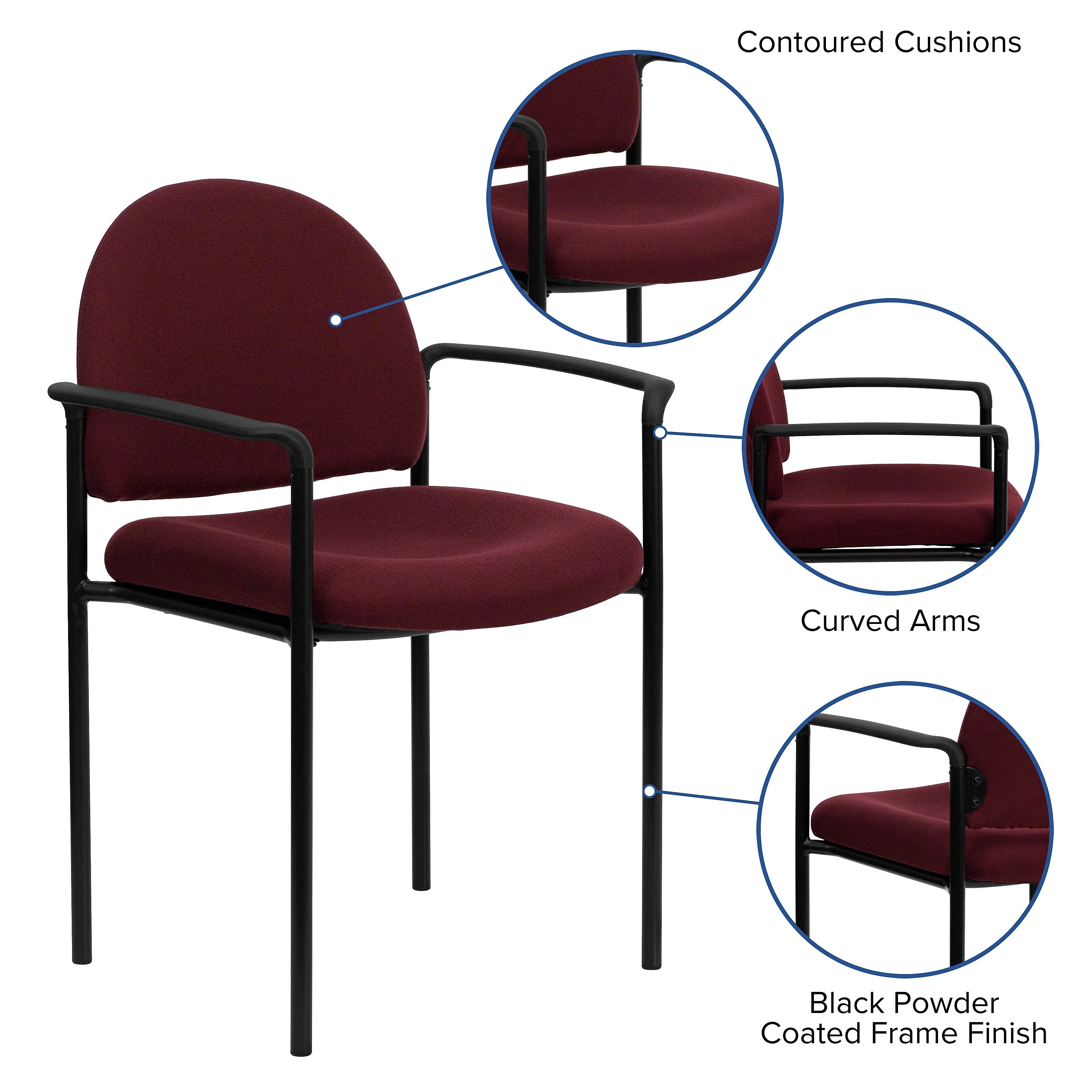 Flash Furniture Tiffany Fabric Stackable Side Reception Chair with Arms, Burgundy