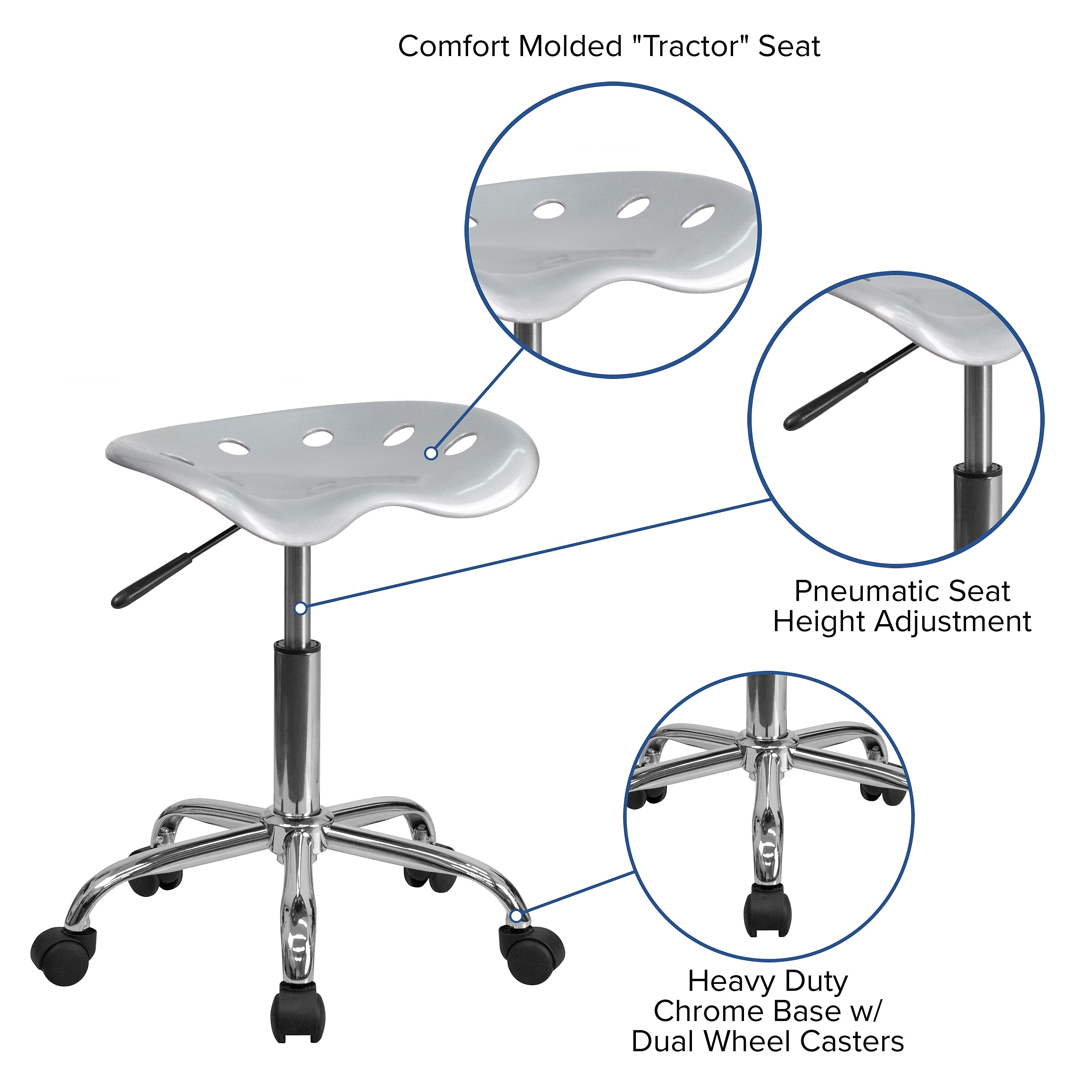 Flash Furniture Vibrant Tractor Seat Stool, Silver