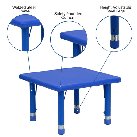 Flash Furniture Wren Square Activity Table, 24" x 24", Height Adjustable, Blue