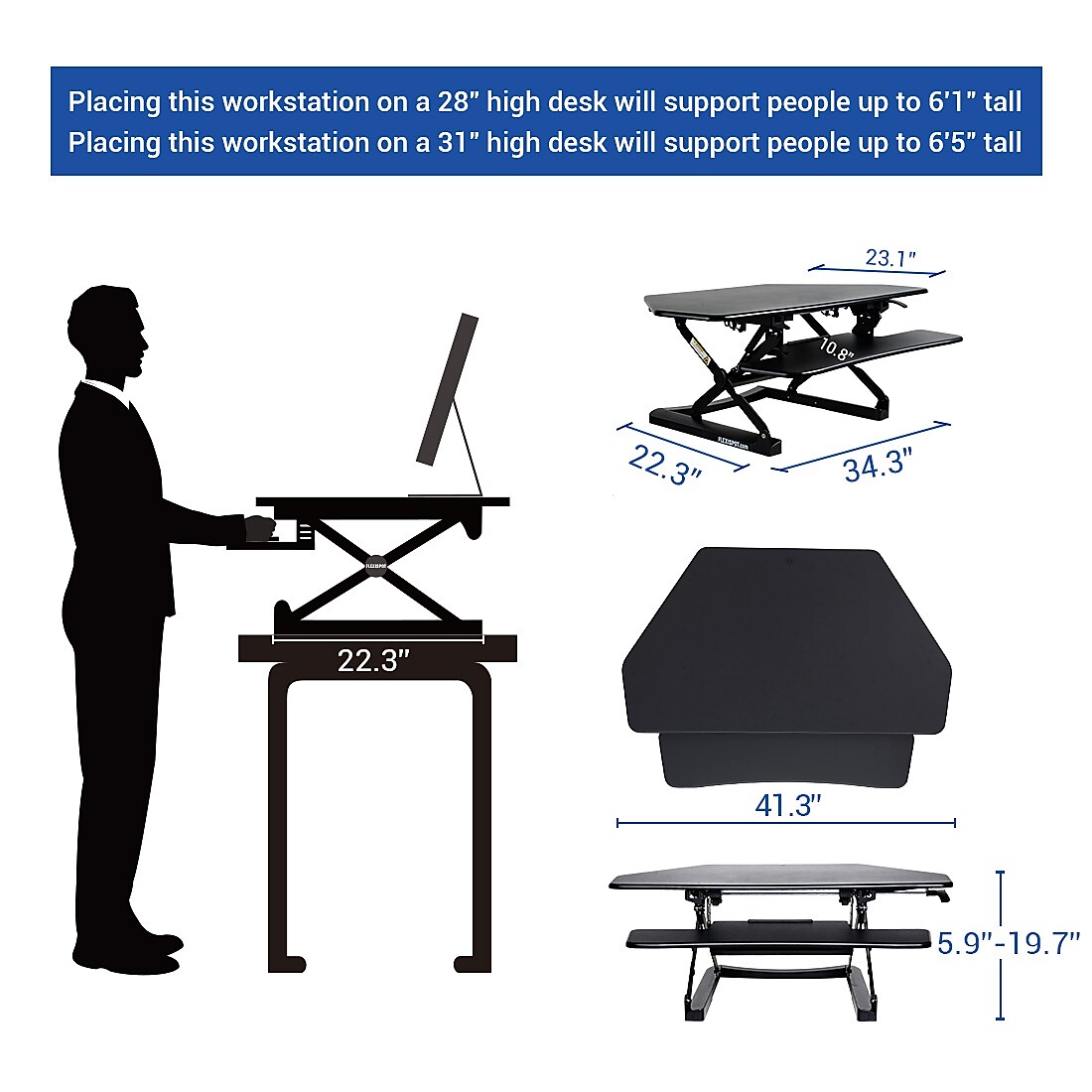 FlexiSpot 41"W Manual Sit-Stand Desk Converter, Black