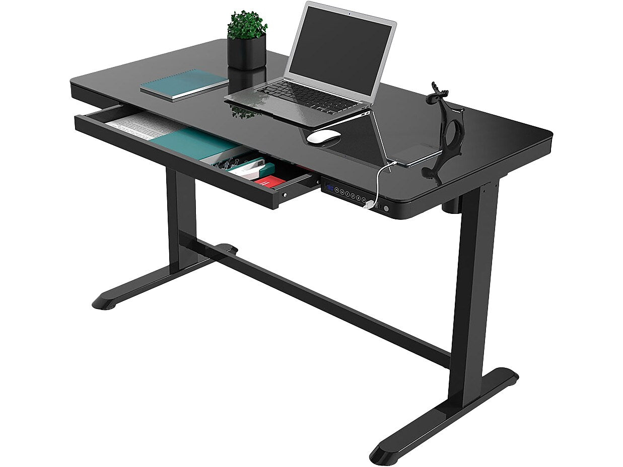 FlexiSpot 48"W Electric Adjustable Glass Top Standing Desk, Black