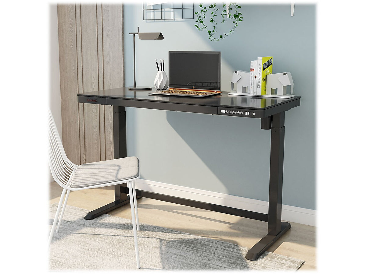 FlexiSpot 48"W Electric Adjustable Glass Top Standing Desk, Black