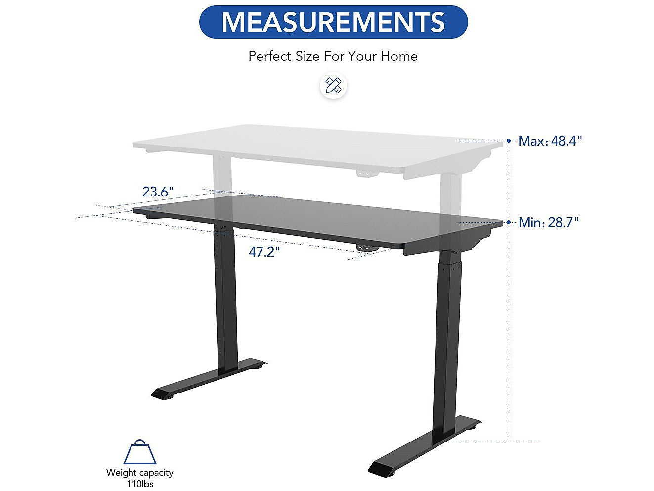 FlexiSpot 48"W Electric Adjustable Standing Desk, Black