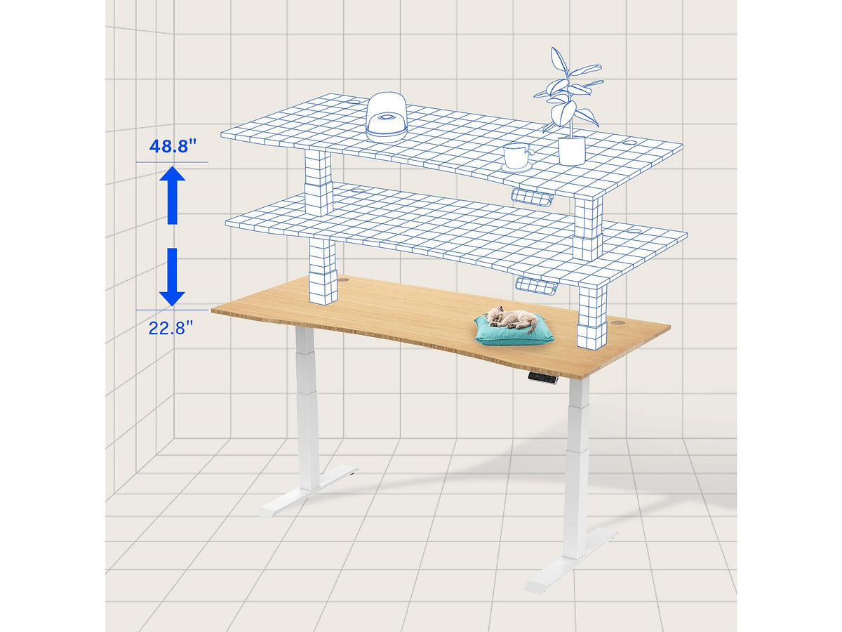 FlexiSpot E7 72"W Electric Adjustable Bamboo Top Standing Desk, White