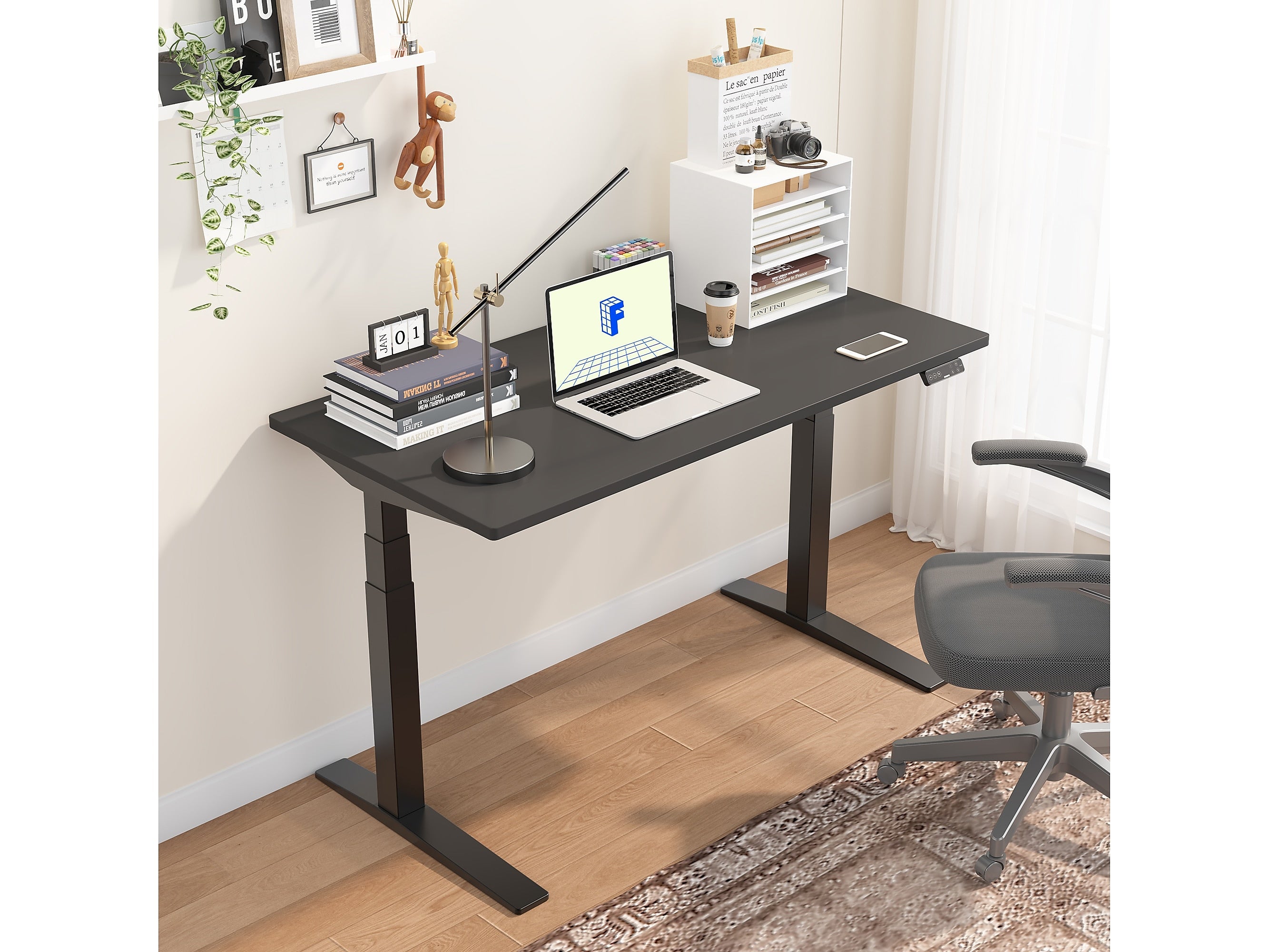 FlexiSpot E7 Pro 55"W Electric Adjustable Chipboard Standing Desk, Black