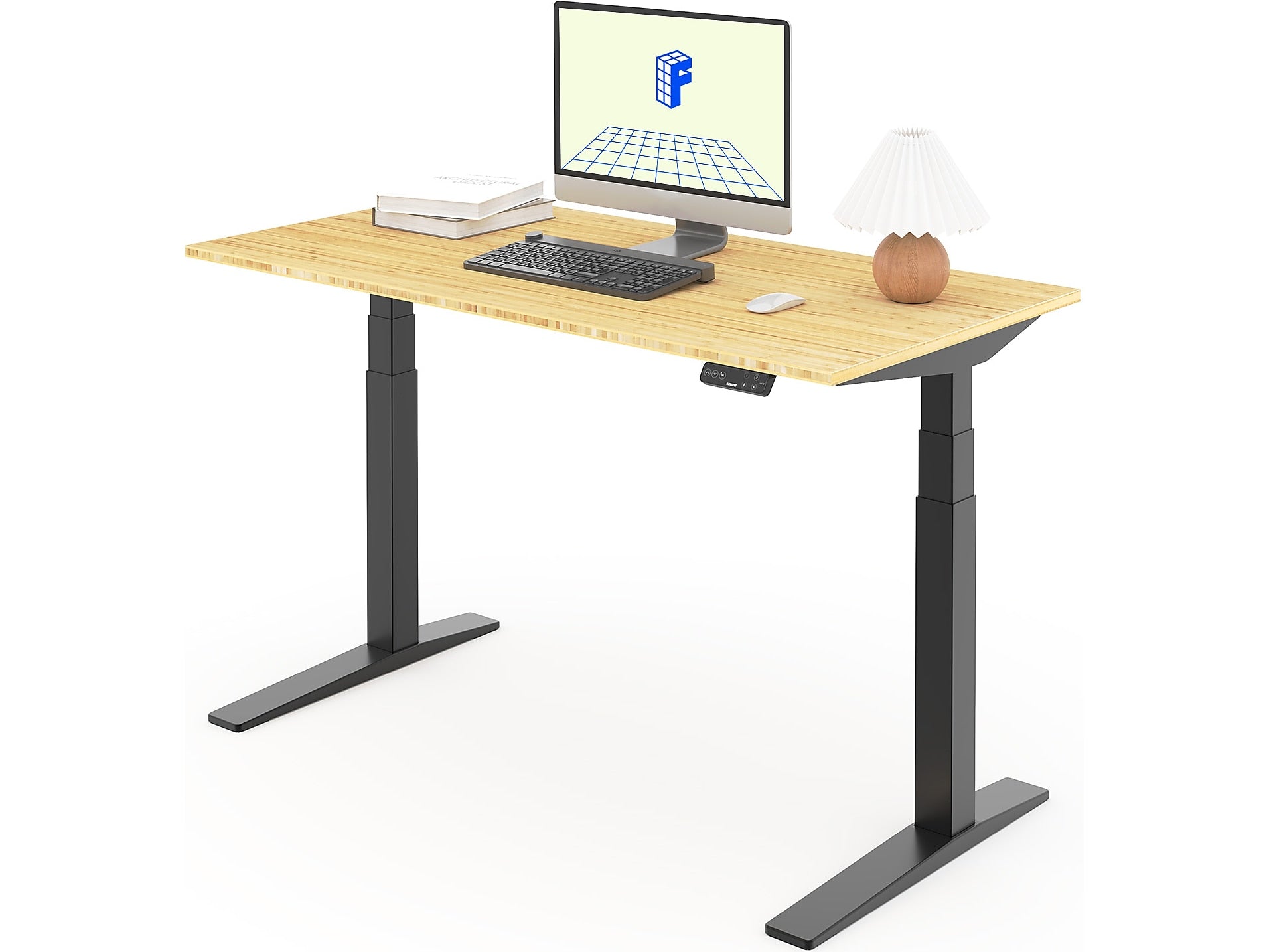 FlexiSpot E7 Pro 55"W Electric Adjustable Standing Desk, Bamboo/Black