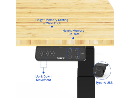 FlexiSpot E7 Pro 55"W Electric Adjustable Standing Desk, Bamboo/Black