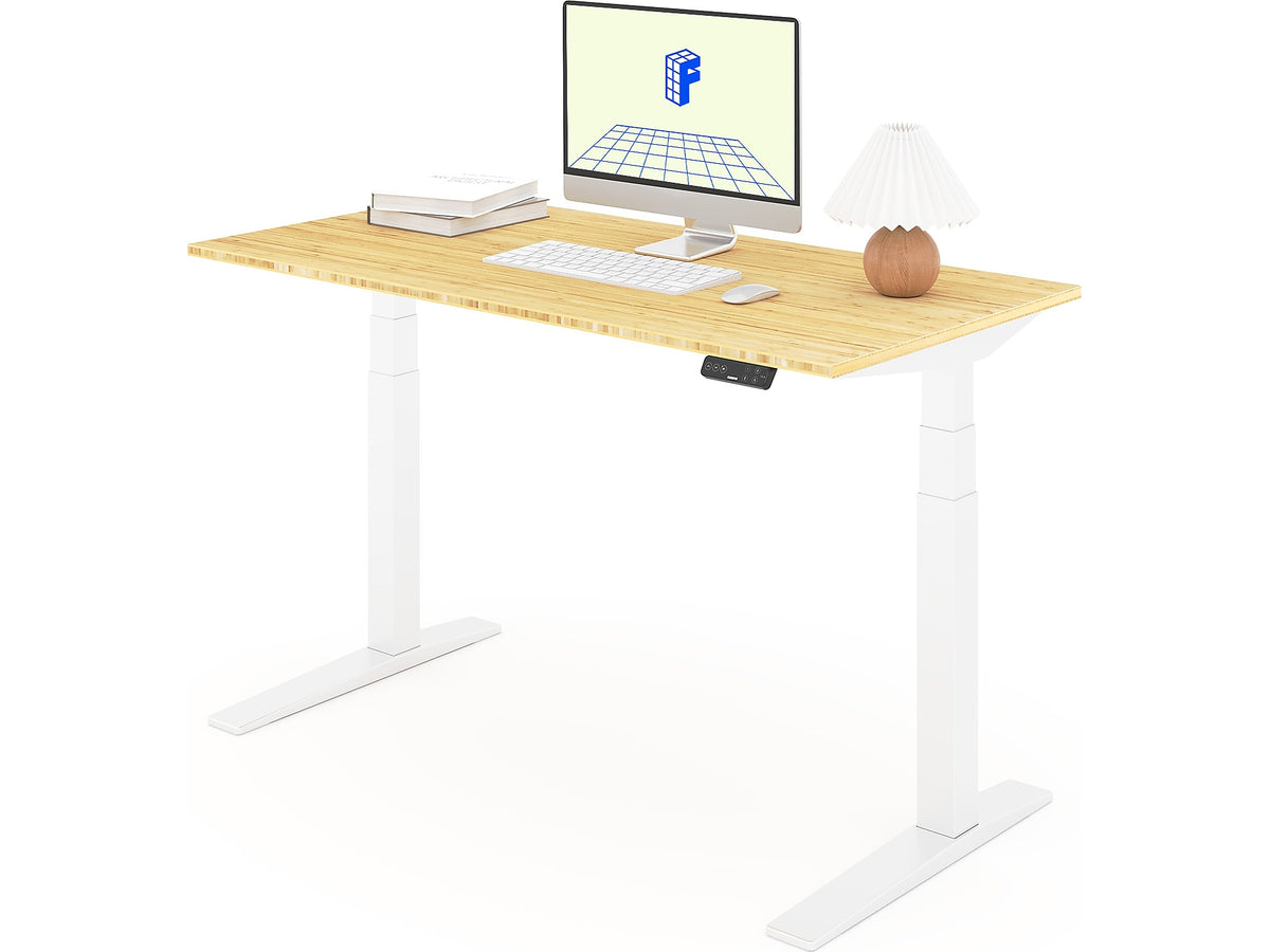 FlexiSpot E7 Pro 55"W Electric Adjustable Standing Desk, Bamboo/White