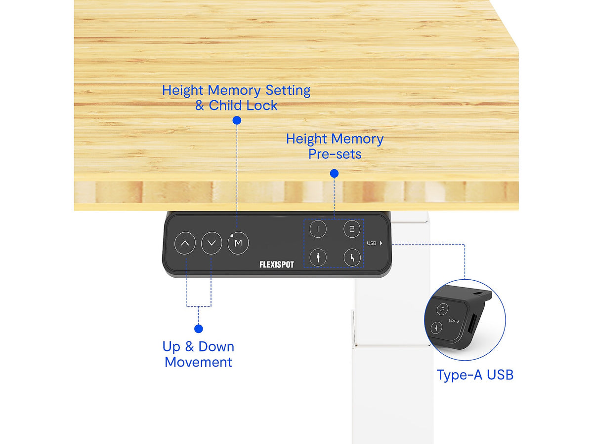 FlexiSpot E7 Pro 55"W Electric Adjustable Standing Desk, Bamboo/White