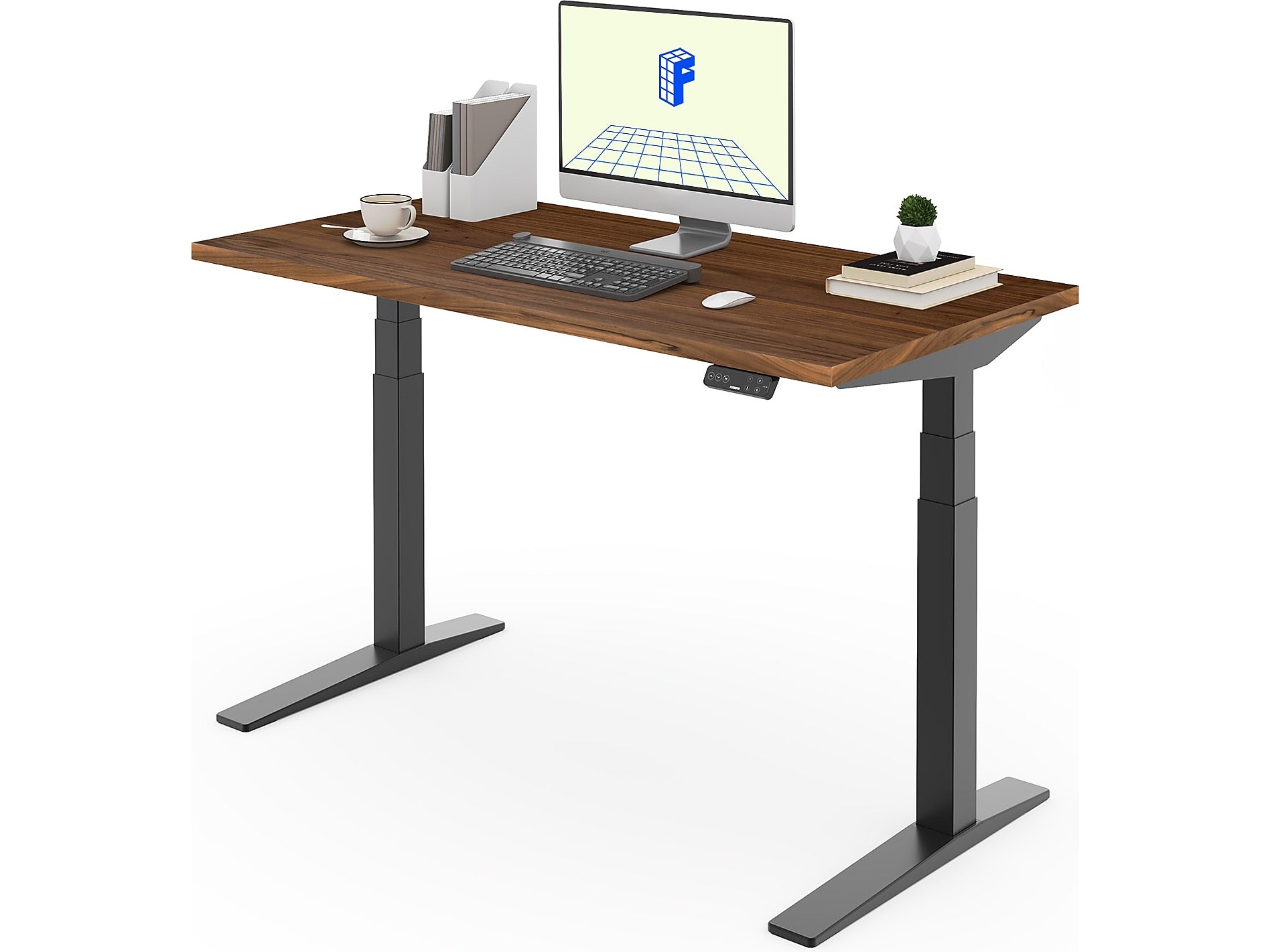 FlexiSpot E7 Pro 55"W Electric Adjustable Standing Desk, Black Walnut/Black