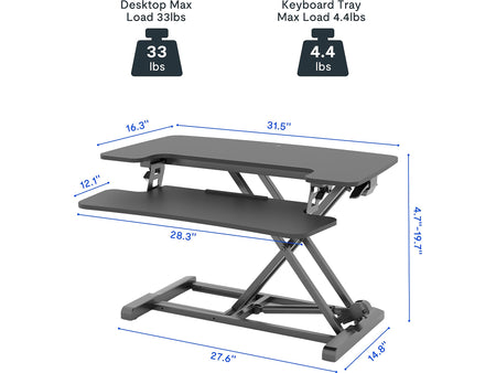 FlexiSpot M7 Series 32"W Manual Rectangular Adjustable Standing Desk Converter, Black