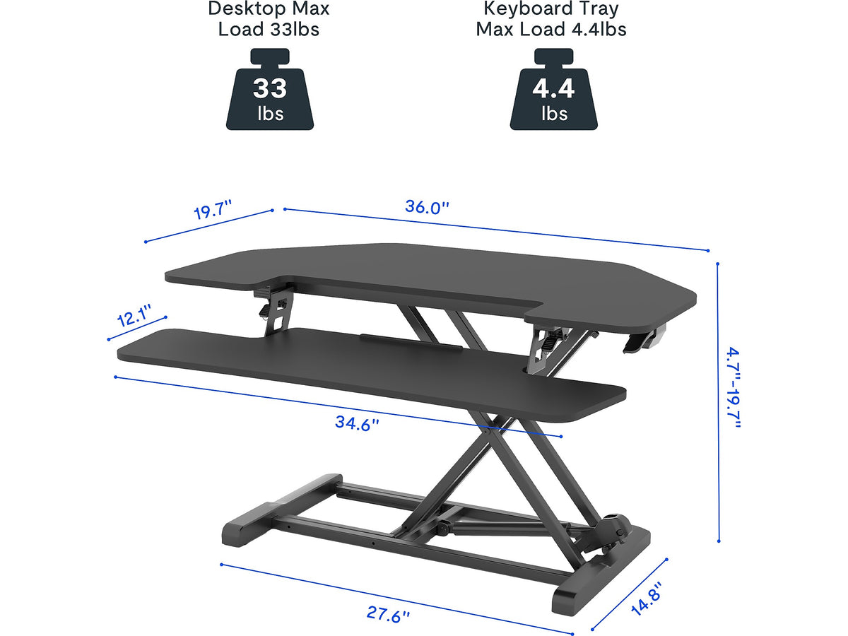 FlexiSpot M7 Series 36"W Manual Adjustable Standing Desk Converter, Black