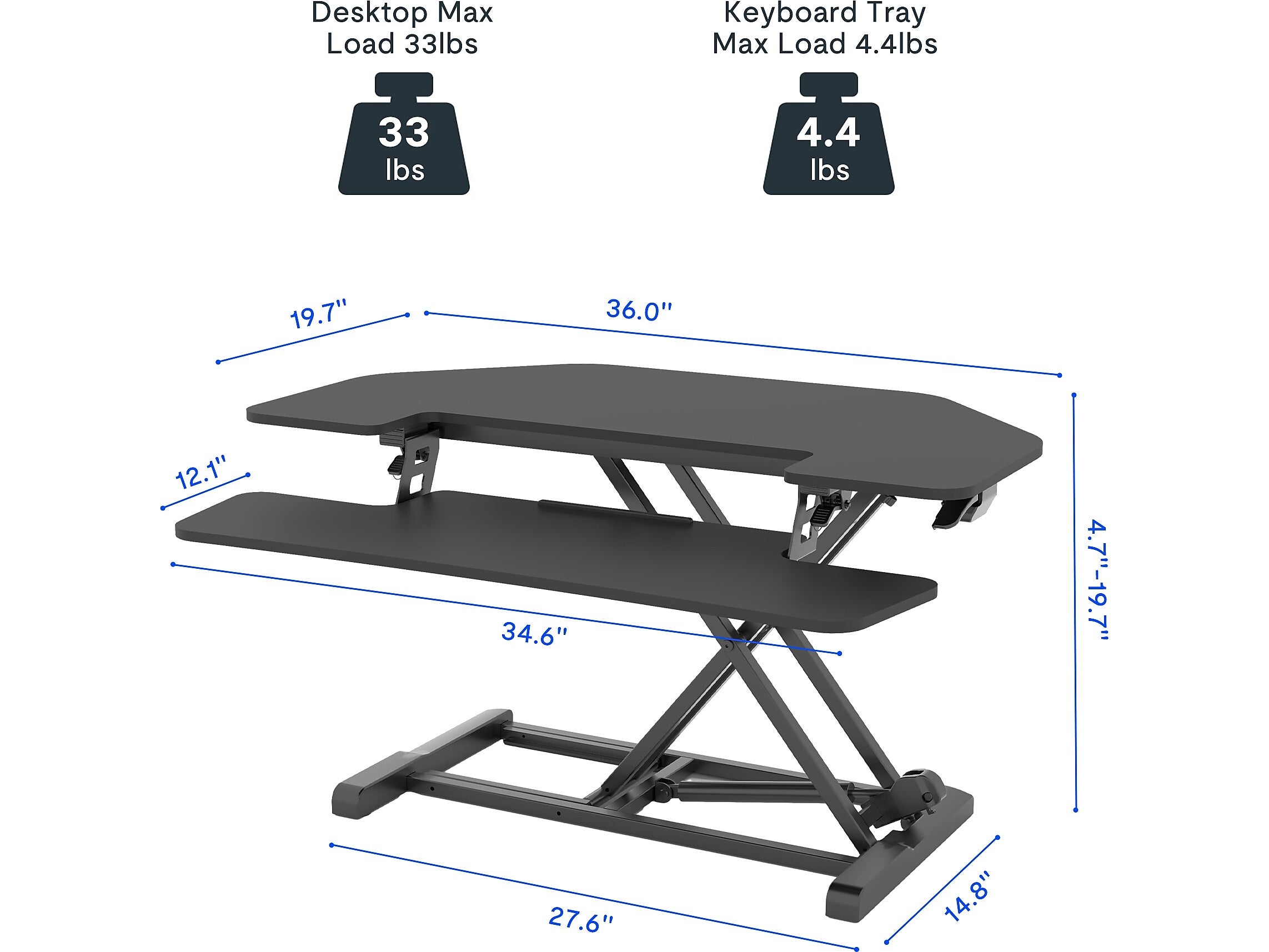 FlexiSpot M7 Series 36"W Manual Adjustable Standing Desk Converter, Black