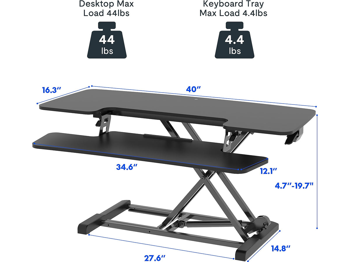 FlexiSpot M7 Series 40"W Manual Rectangular Adjustable Standing Desk Converter, Black