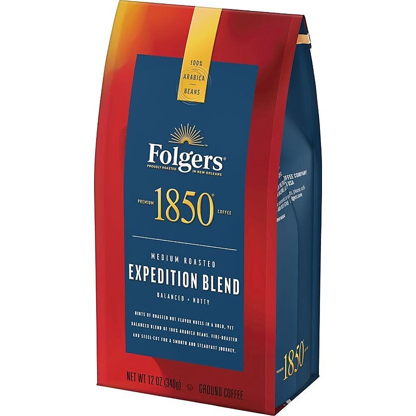 Folgers 1850 Pioneer Blend Caffeinated Ground Coffee, Medium Roast, 12 oz.