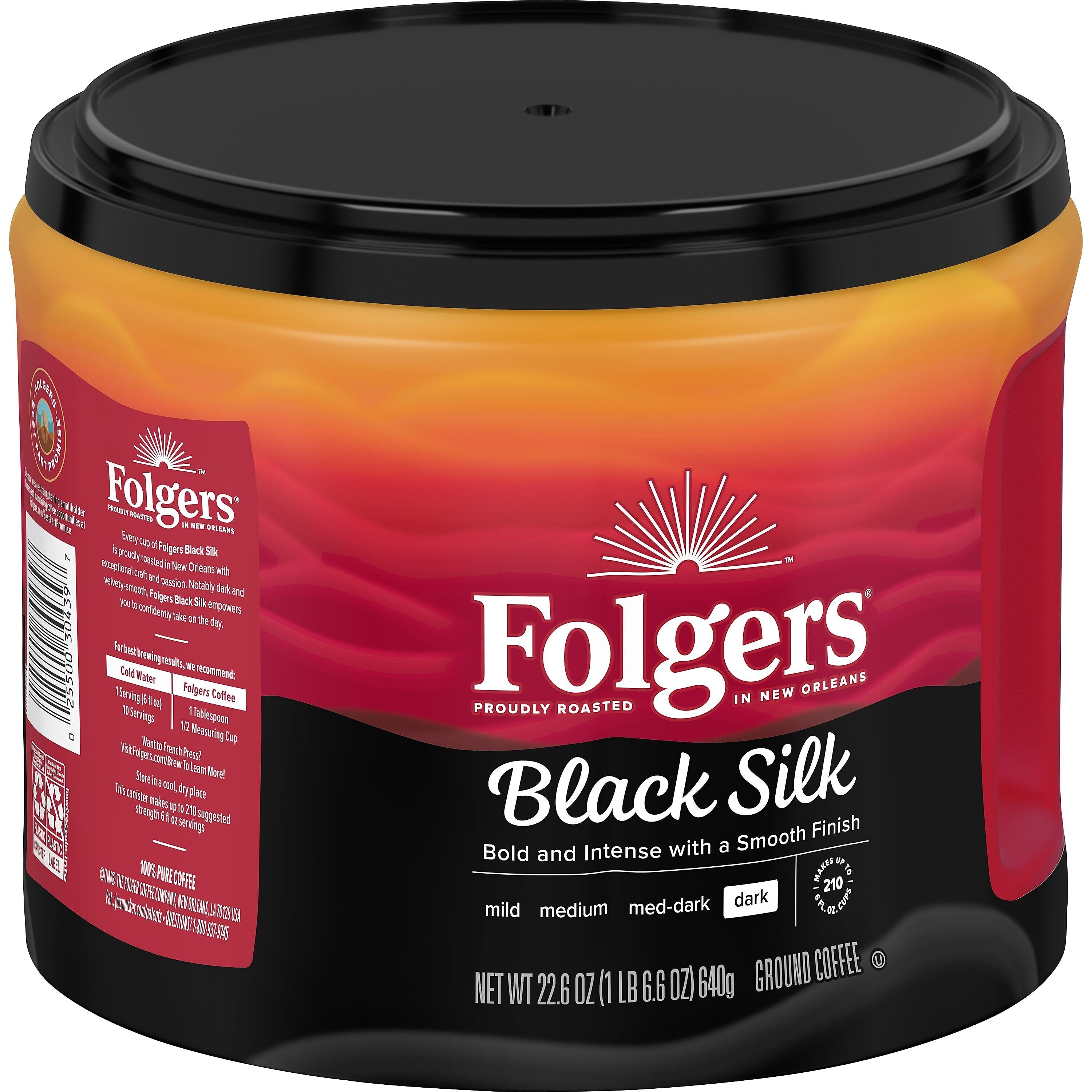 Folgers Black Silk Ground Coffee, Dark Roast, 22.6 oz.